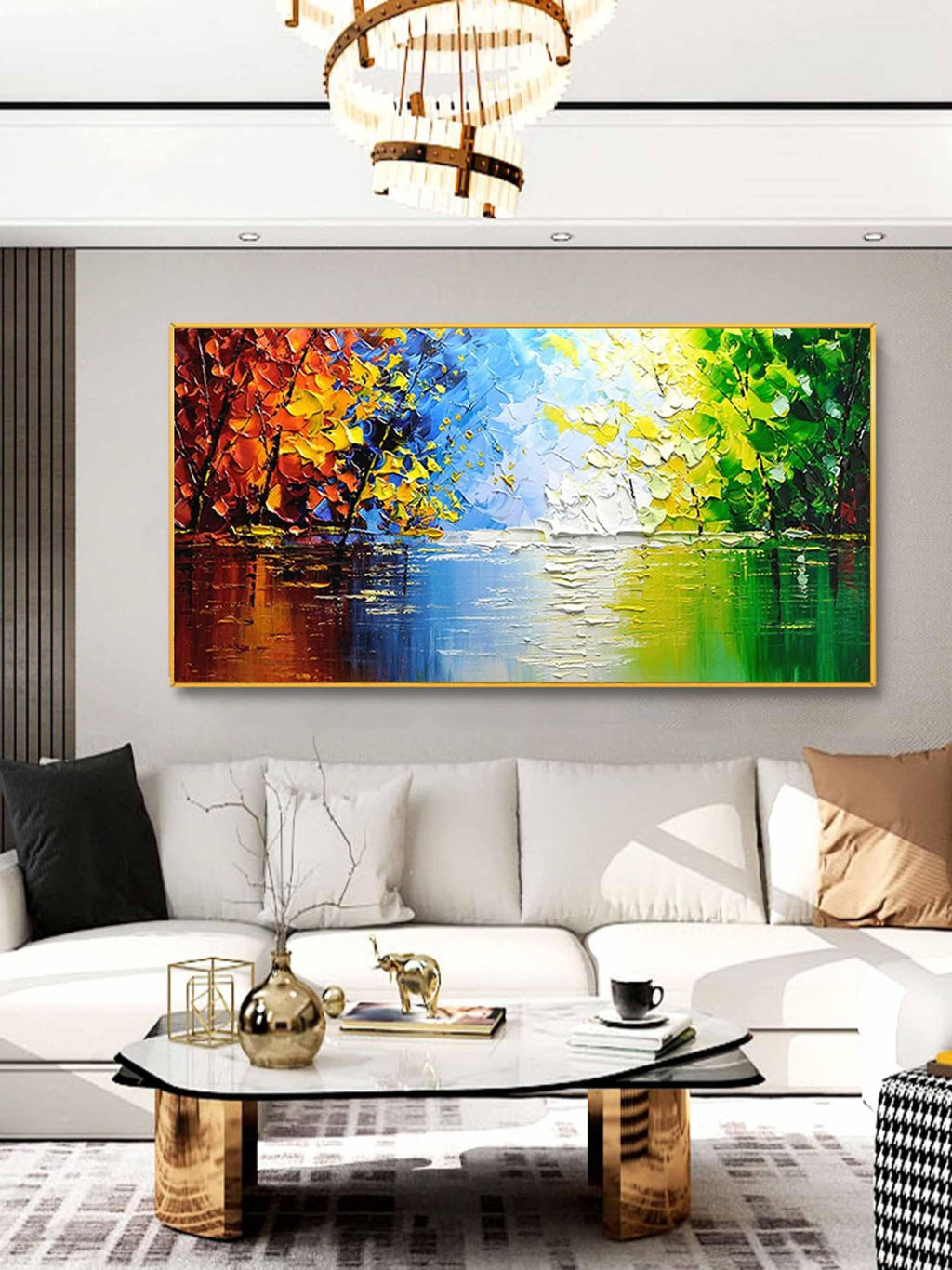 Seasons of Reflection -Horizontal Three-Dimensional Landscape Abstract Oil Painting Wall Art