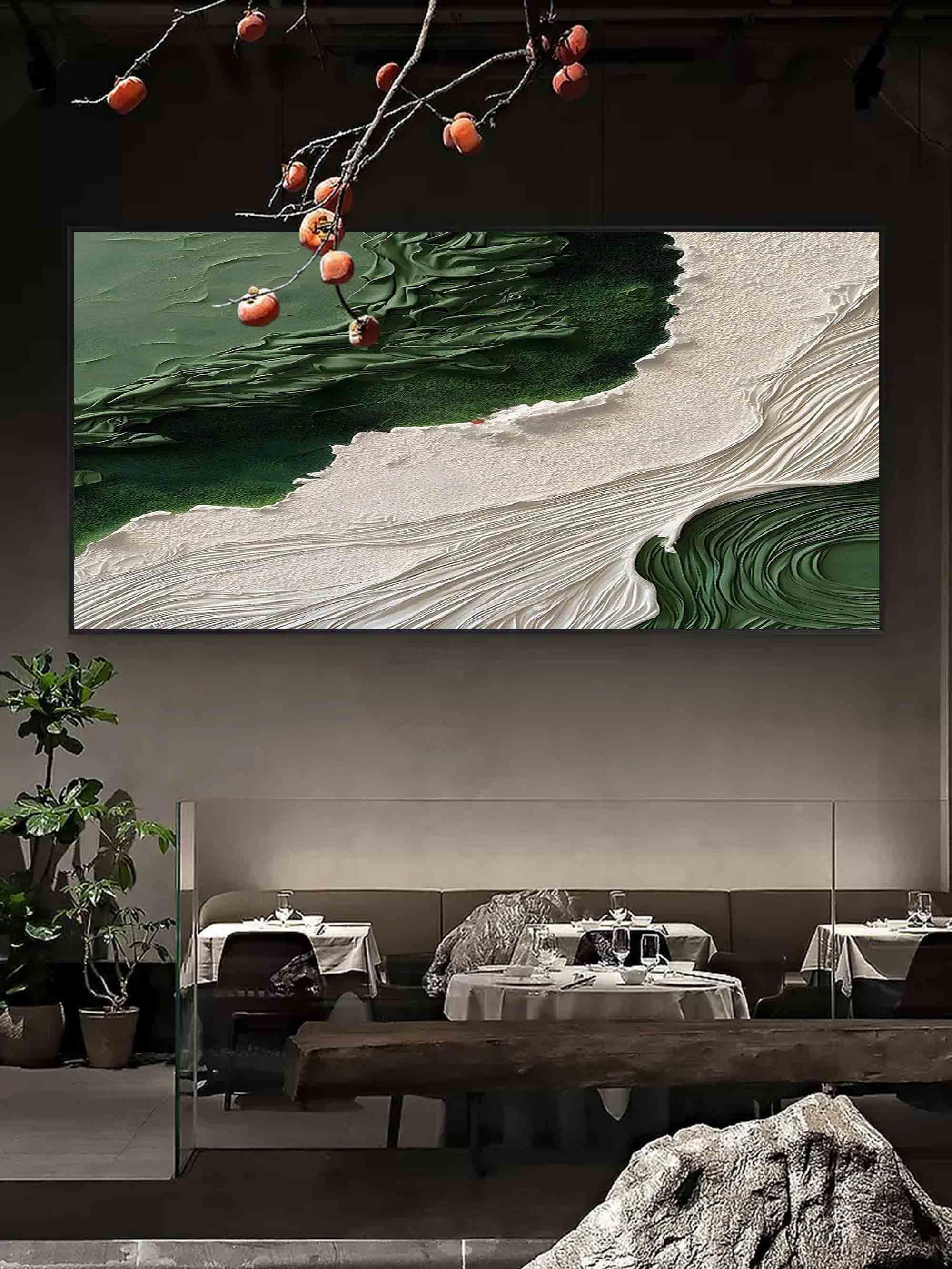 Emerald Shoreline Canvas Art-Hand Drawn Natural Texture Minimalist Abstract Wall Art