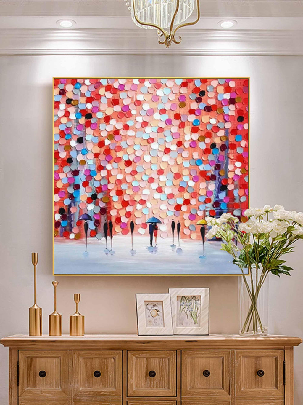 Rain of Colors - Hand drawn Thick painted Rainy Color Abstract Wall Art