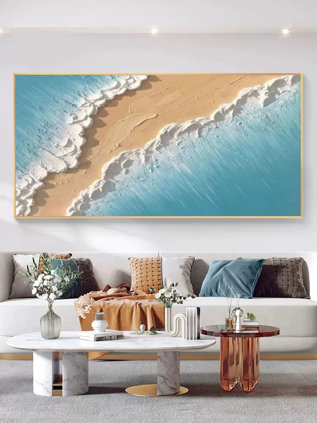 Coastal Harmony Canvas-Modern Minimalist Tidal Beach Abstract Texture Wall Art
