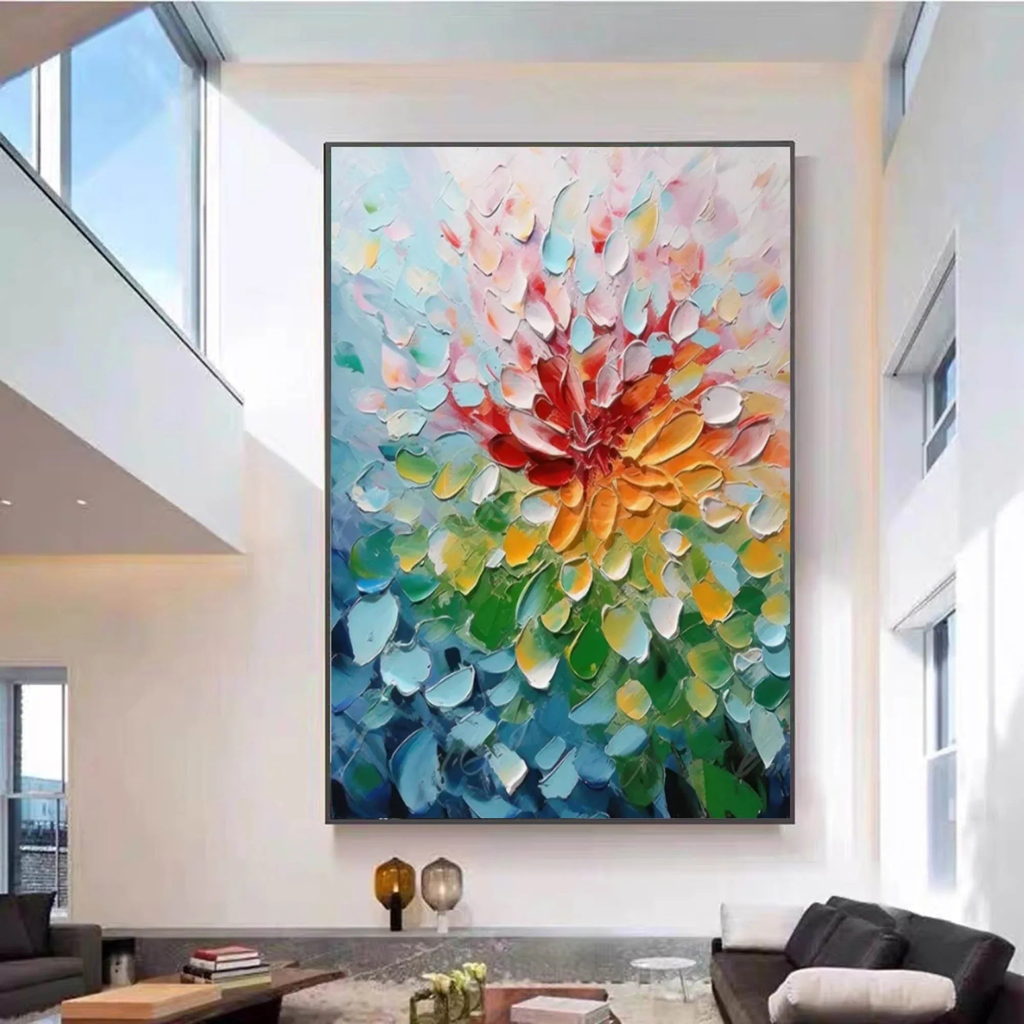 Blooming Radiance-Hand Drawn Color Three-Dimensional Flower Abstract Wall Art#FL10007