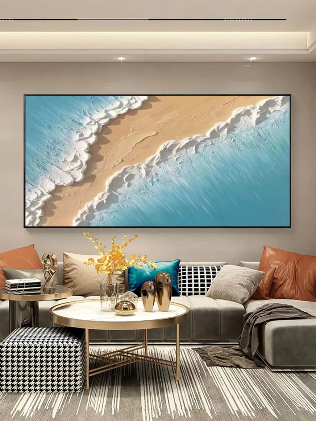 Coastal Harmony Canvas-Modern Minimalist Tidal Beach Abstract Texture Wall Art
