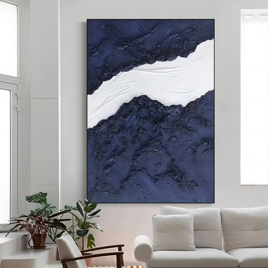 Indigo Divide-Modern Minimalist Blue and White Layered Texture Abstract Wall Art