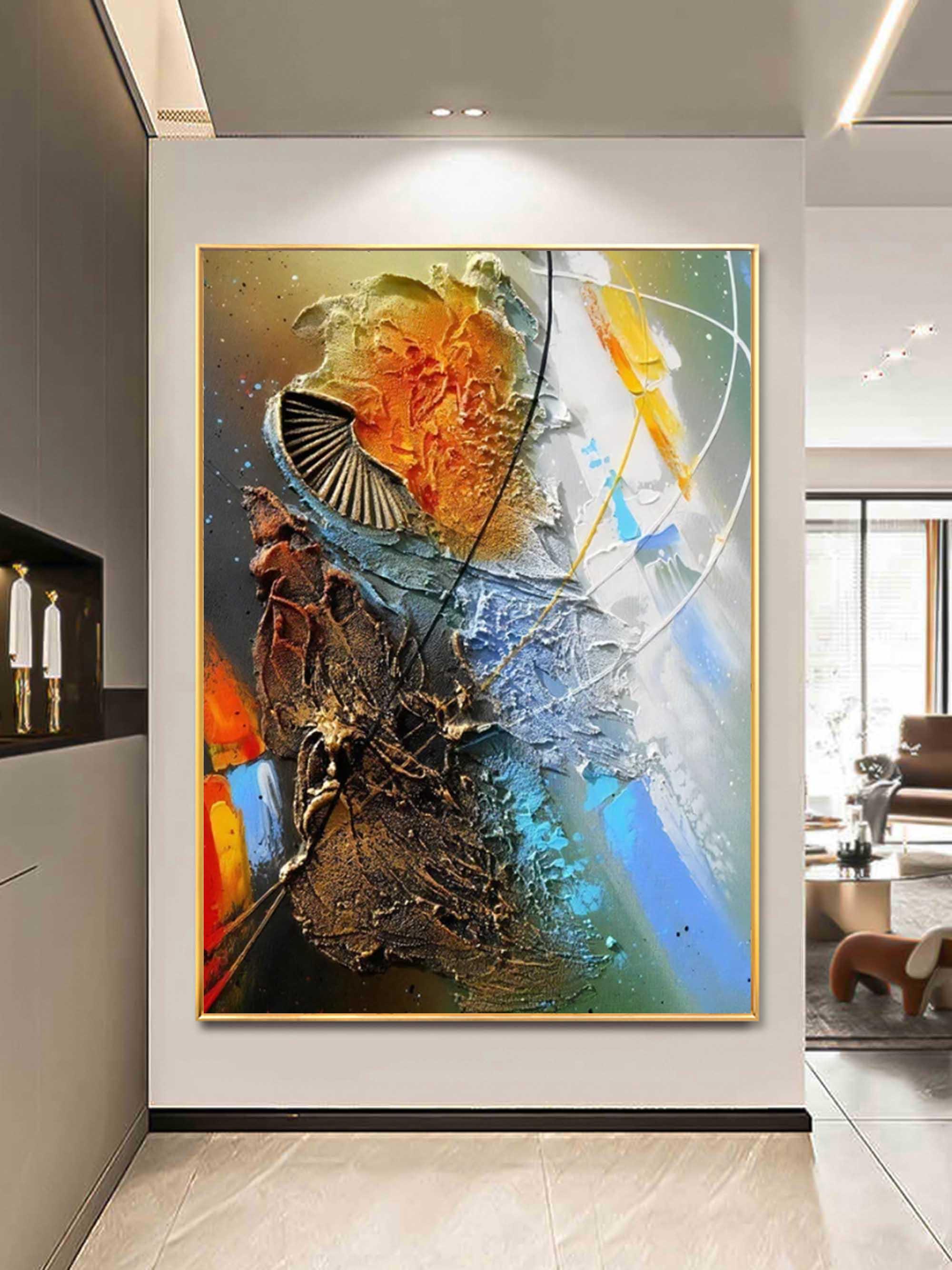 Cosmic Fusion-Multi Color Abstract Thick Painted Oil Painting Wall Art