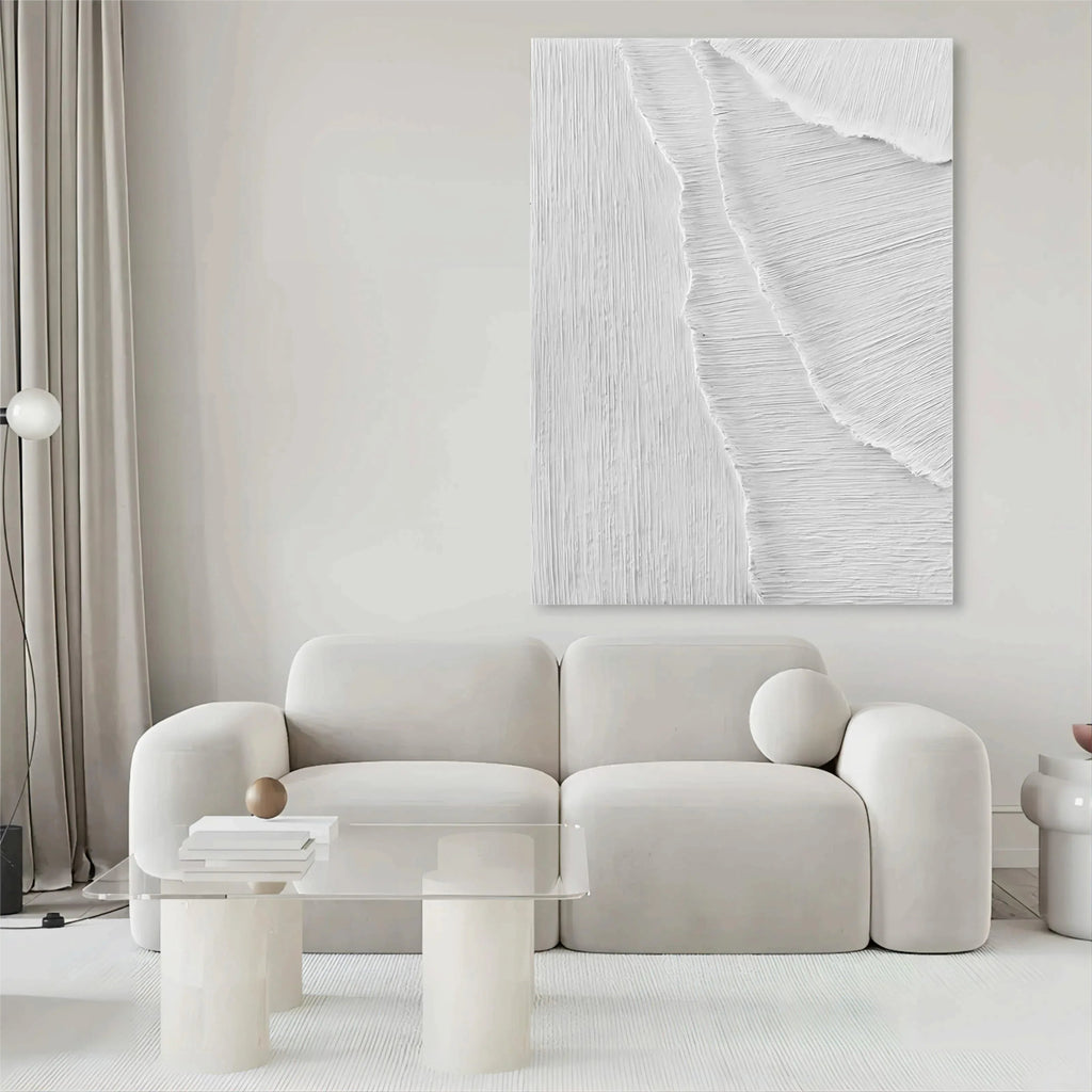 Minimalist Textured Layers-Minimalist Pure White Line Texture Wall Art