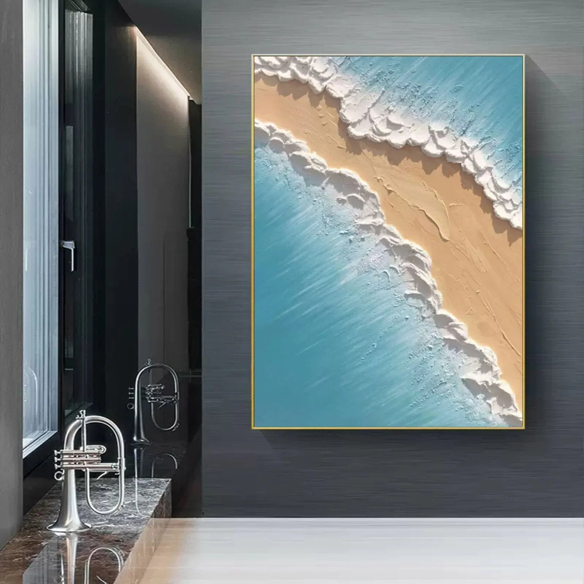 Golden Shoreline Serenity-Thick Coated Tidal Beach Texture Wall Art