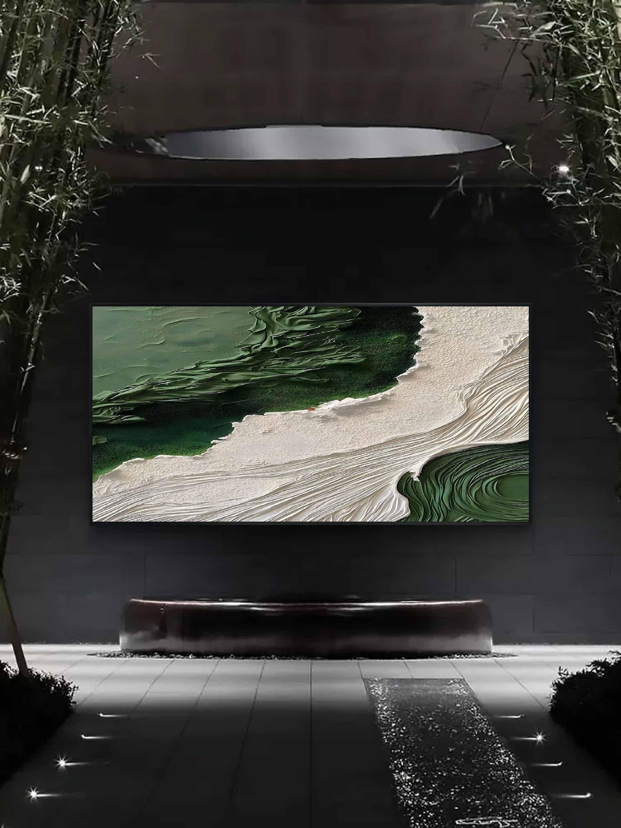 Emerald Shoreline Canvas Art-Hand Drawn Natural Texture Minimalist Abstract Wall Art