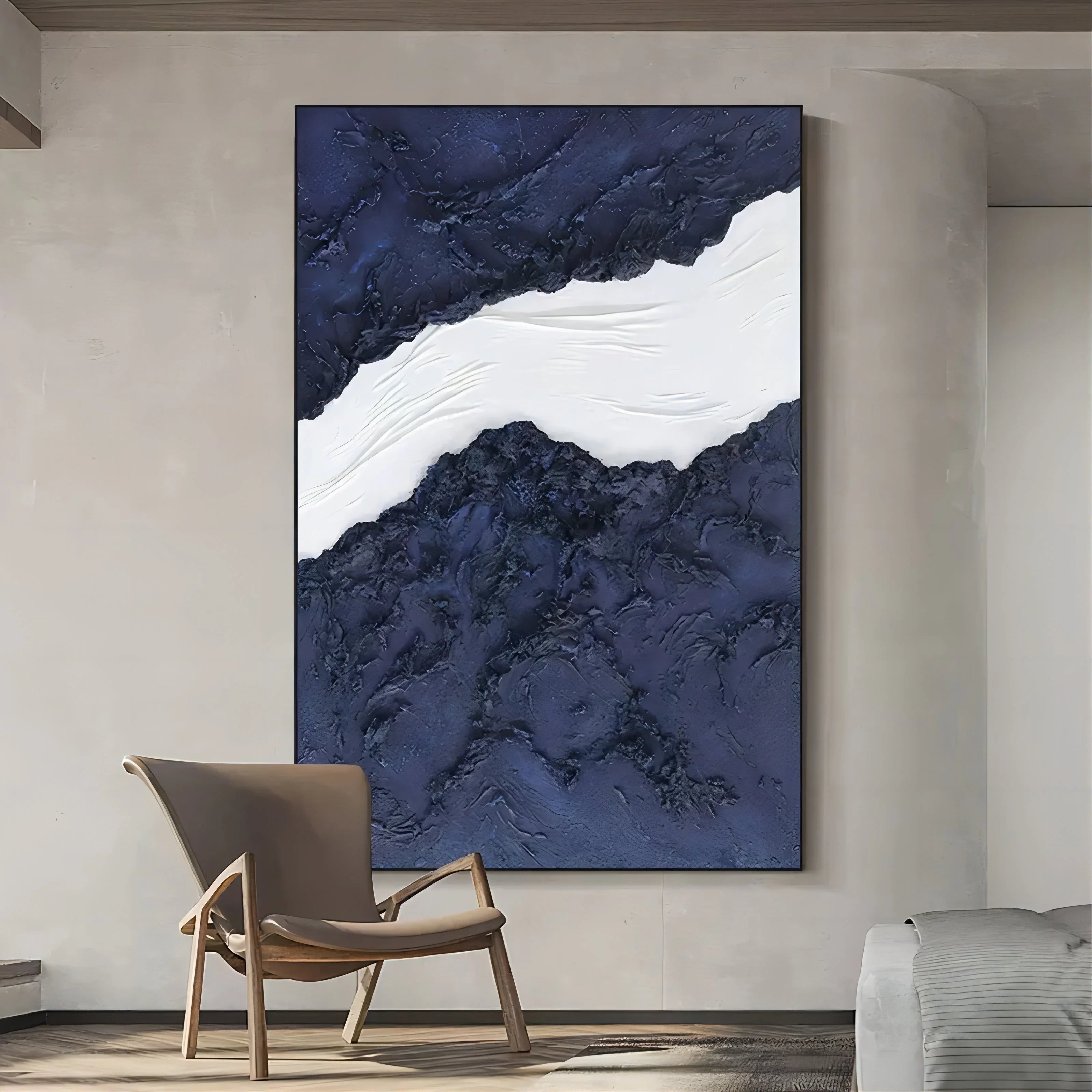 Indigo Divide-Modern Minimalist Blue and White Layered Texture Abstract Wall Art