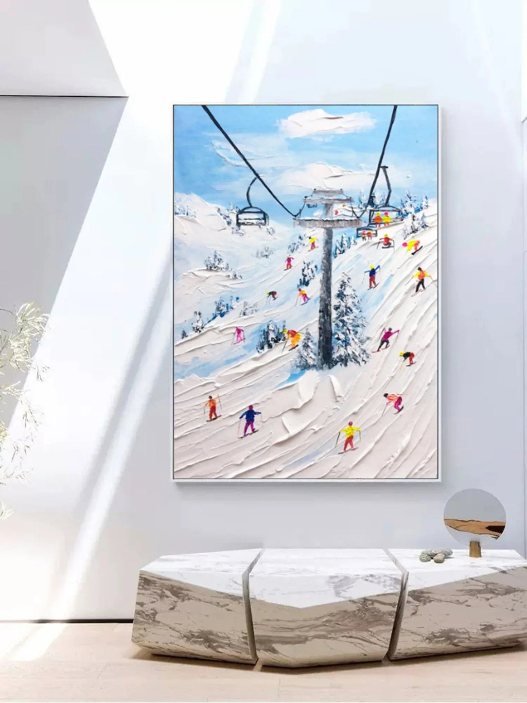 Alpine Adventure-Hand Drawn Thick Coated Ski Texture Oil Painting Wall Art