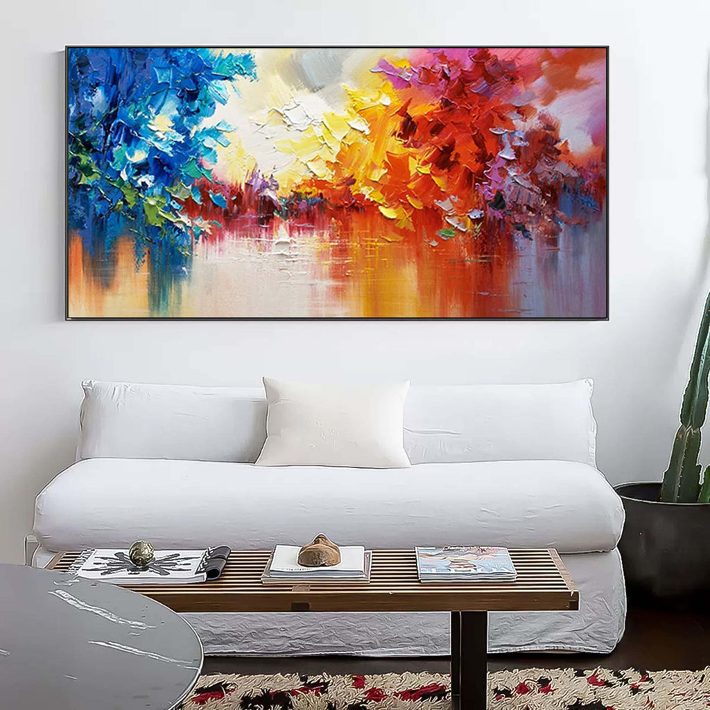 Colorful Reflections - Abstract Landscape Oil Painting Wall Art with Color Texture