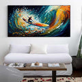 Riding the Wave - Dynamic Surfer Abstract Oil Painting for Modern Decor