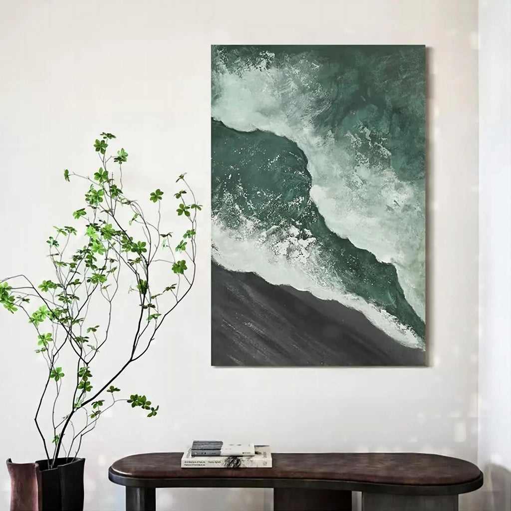 Emerald Tide-Hand Drawn Dark Green 3D Texture Wave Abstract Wall Art