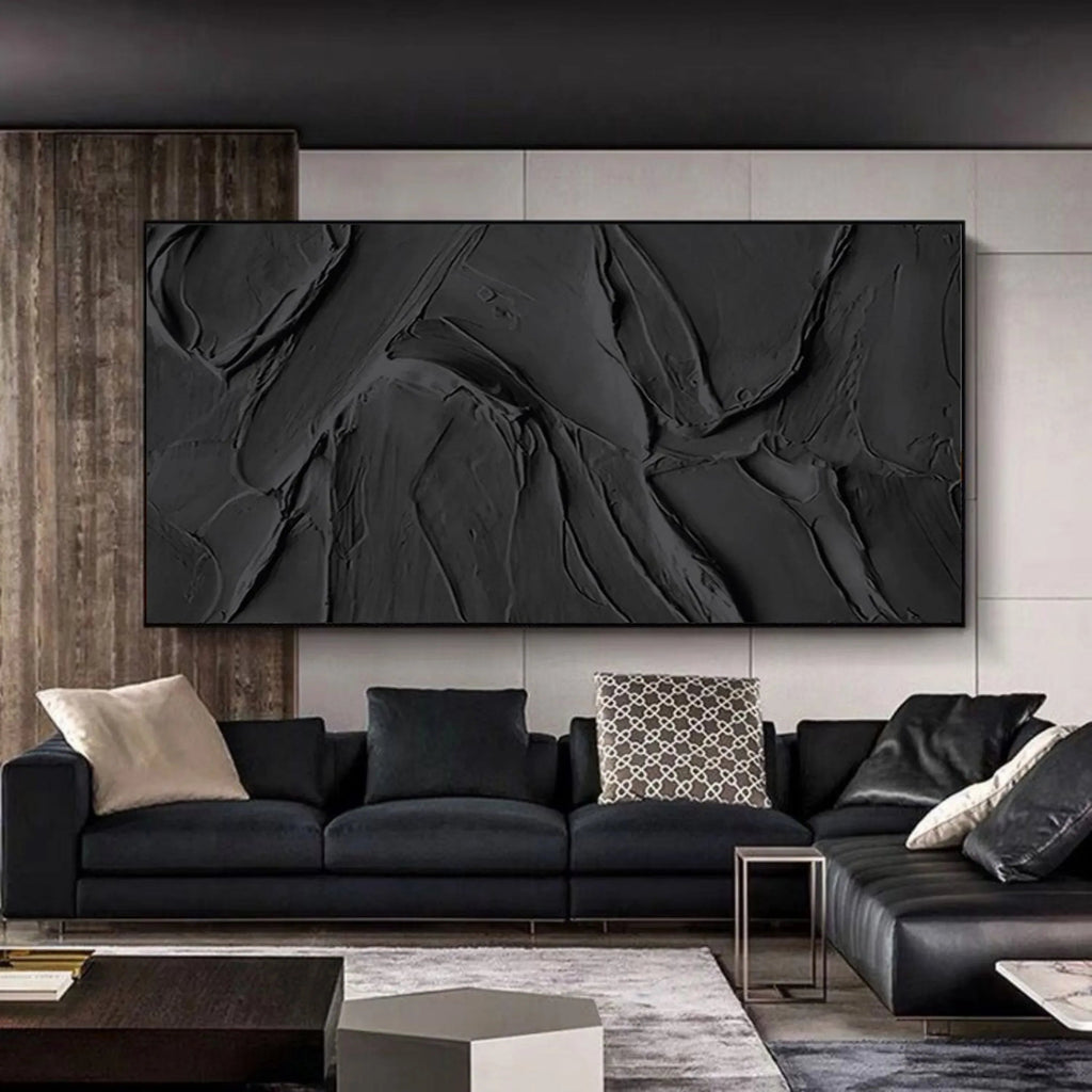 Obsidian Texture -Pure Black Thick Coating Texture Minimalist Abstract Wall Art