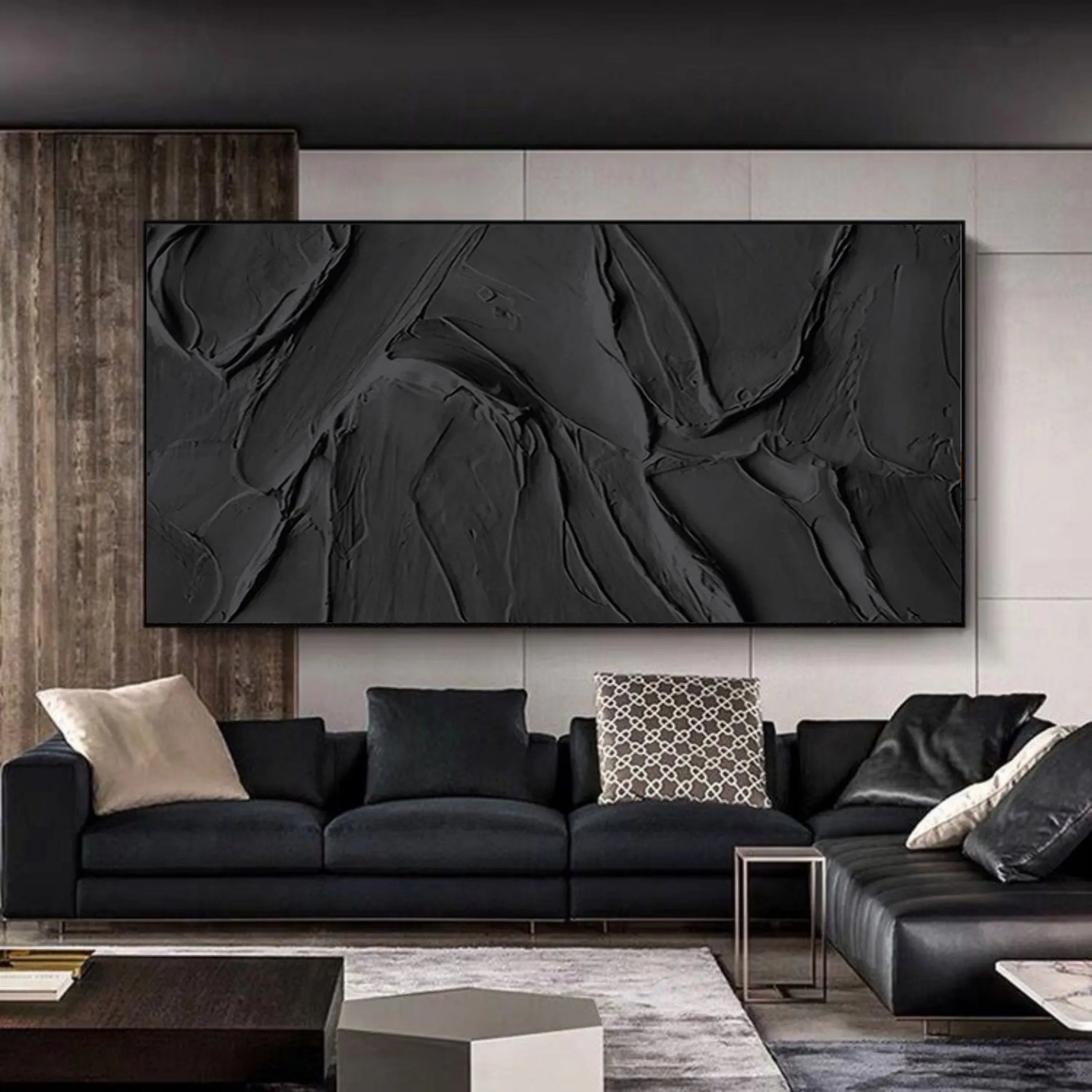 Obsidian Texture -Pure Black Thick Coating Texture Minimalist Abstract Wall Art