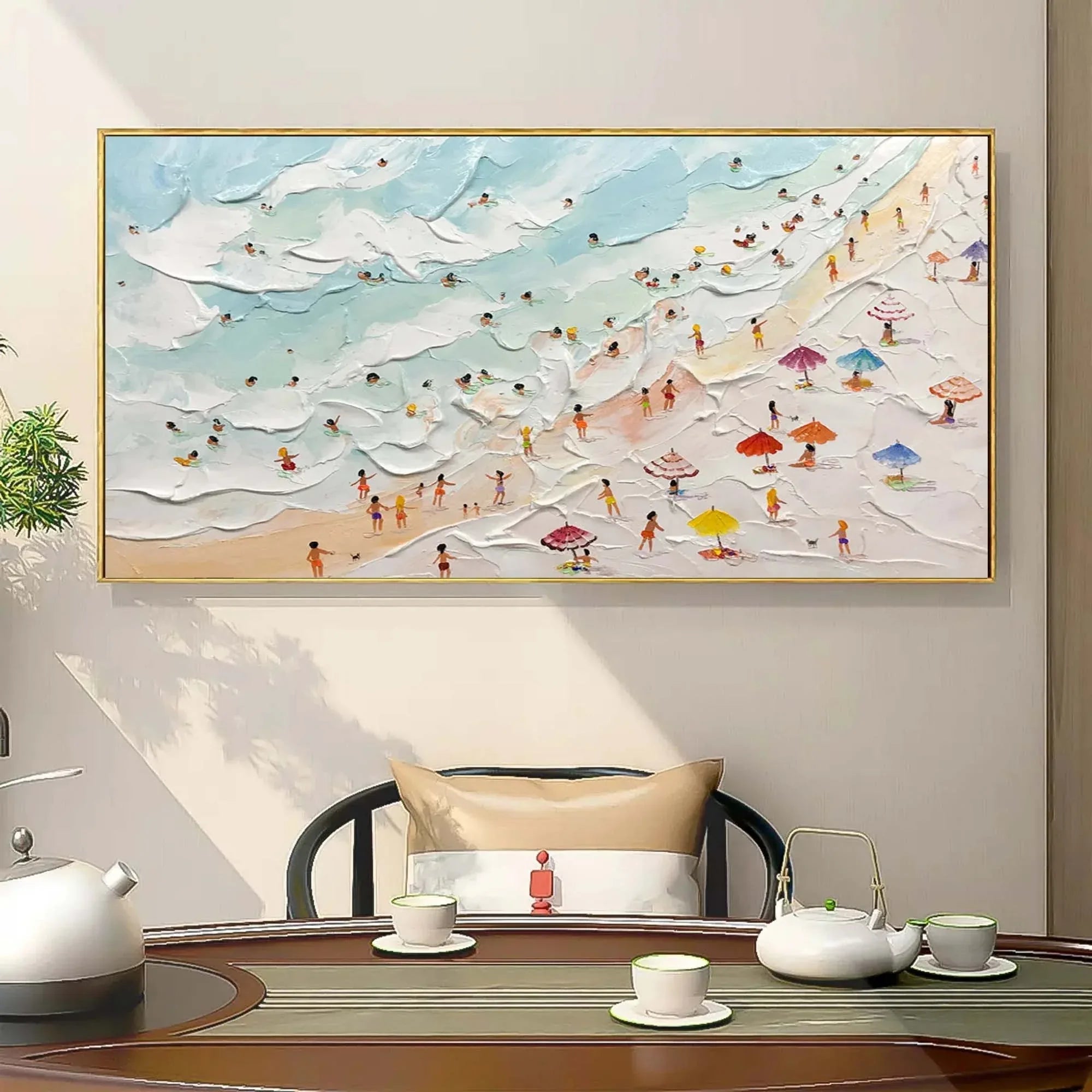 Beachside Bliss-Vibrant Seaside Scene Wall Art Created by Three-Dimensional Texture
