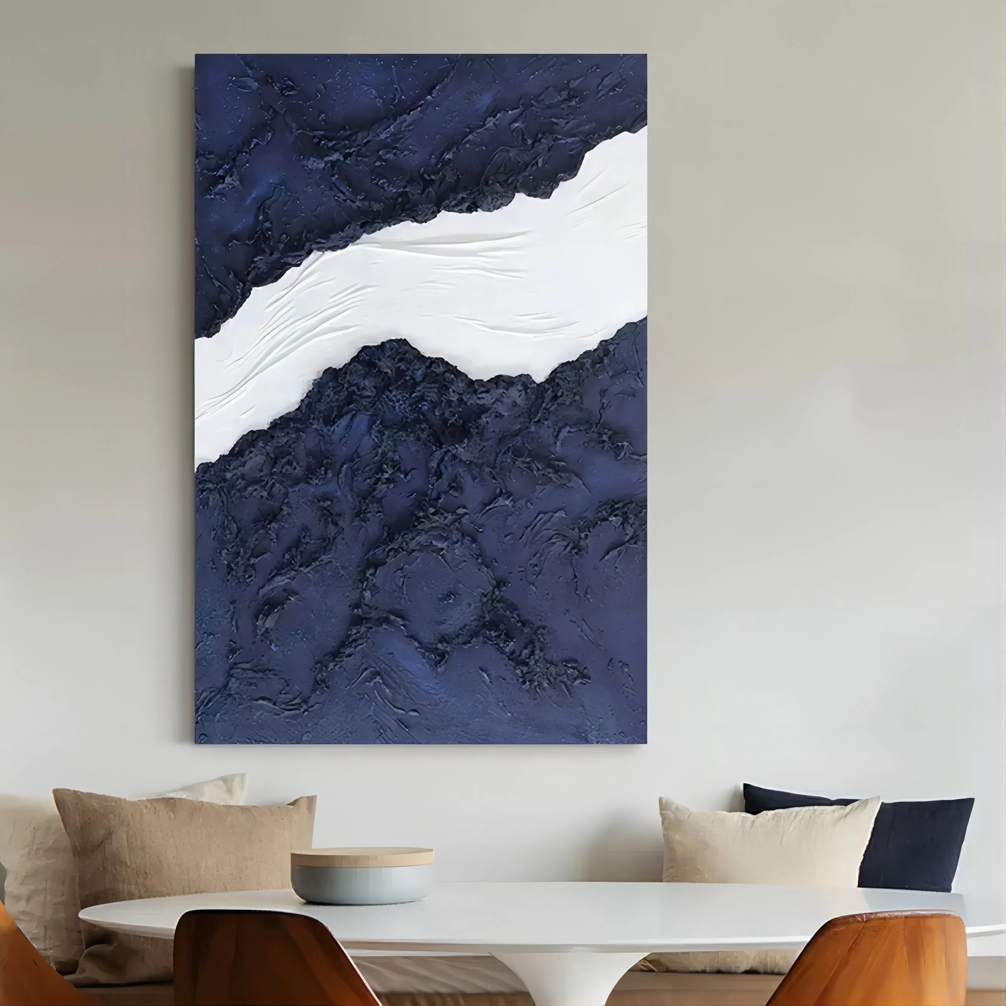Indigo Divide-Modern Minimalist Blue and White Layered Texture Abstract Wall Art