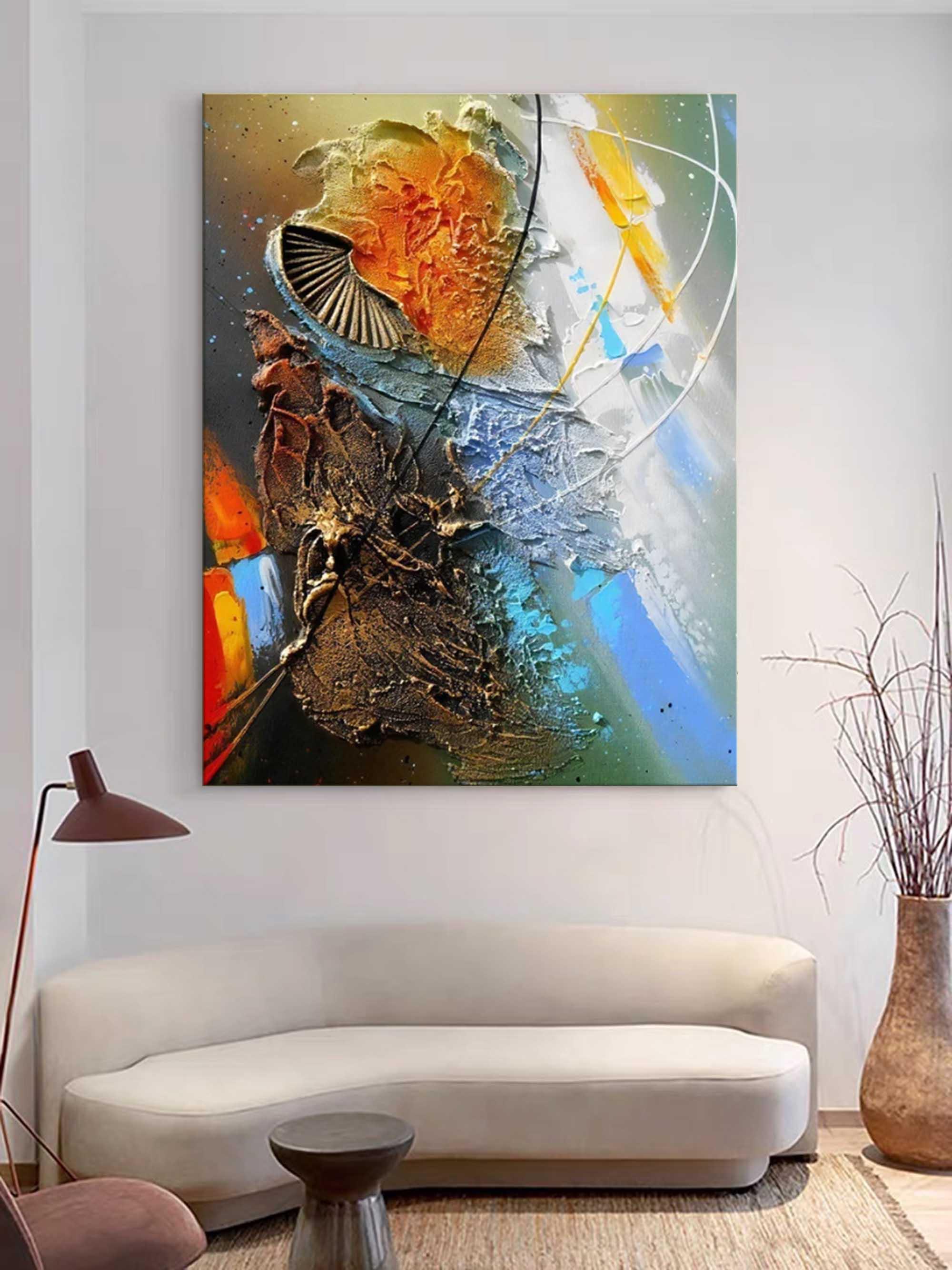 Cosmic Fusion-Multi Color Abstract Thick Painted Oil Painting Wall Art