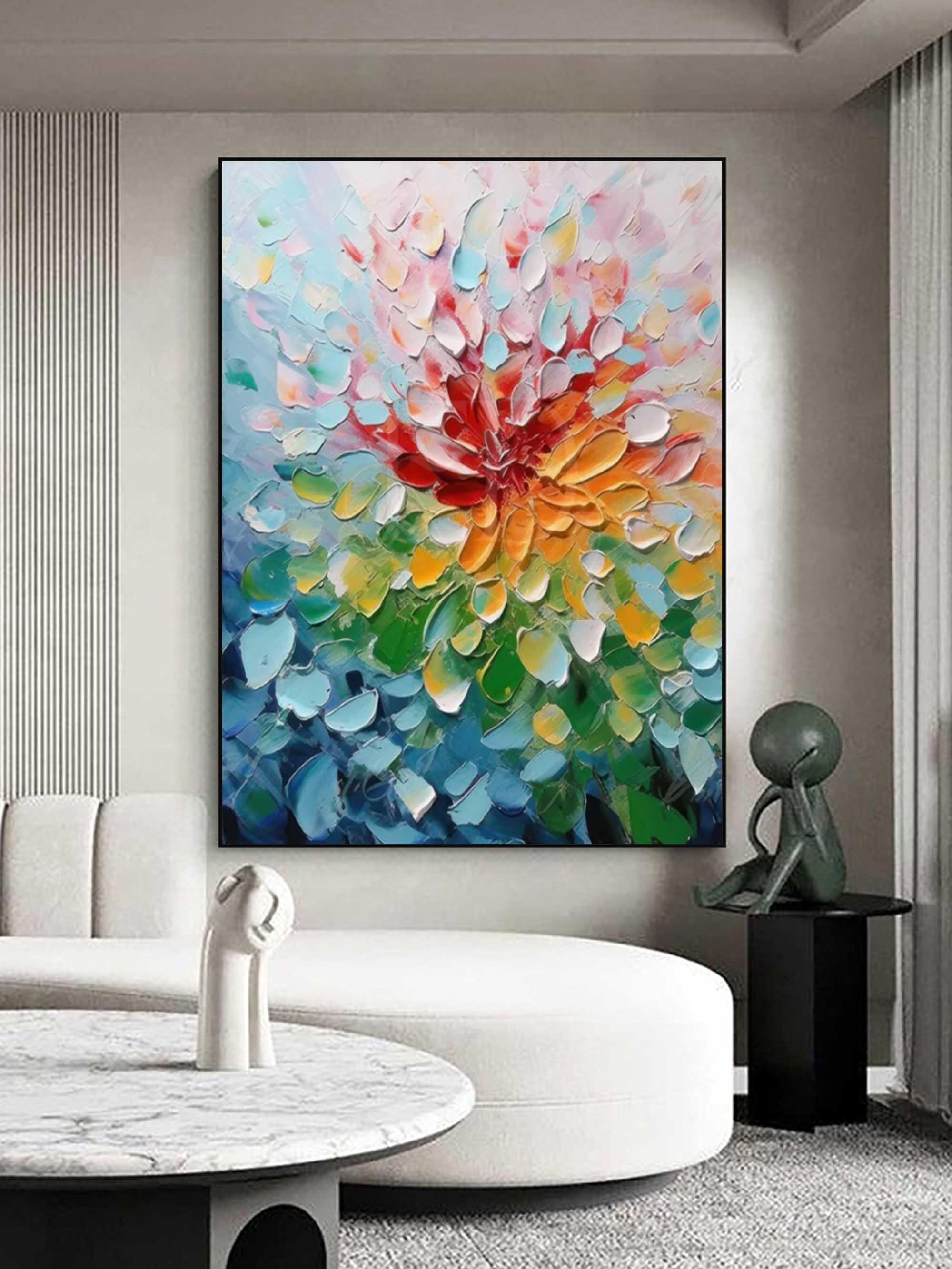 Blooming Radiance-Hand Drawn Color Three-Dimensional Flower Abstract Wall Art#FL10007