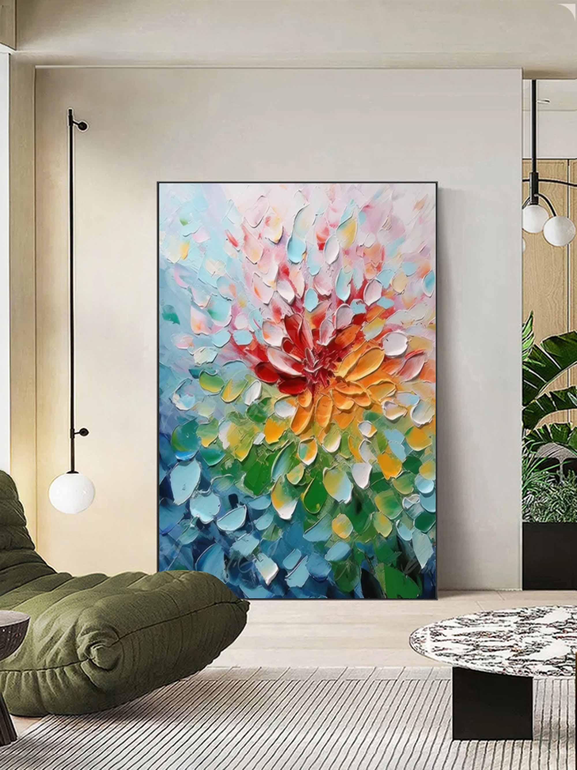 Blooming Radiance-Hand Drawn Color Three-Dimensional Flower Abstract Wall Art#FL10007