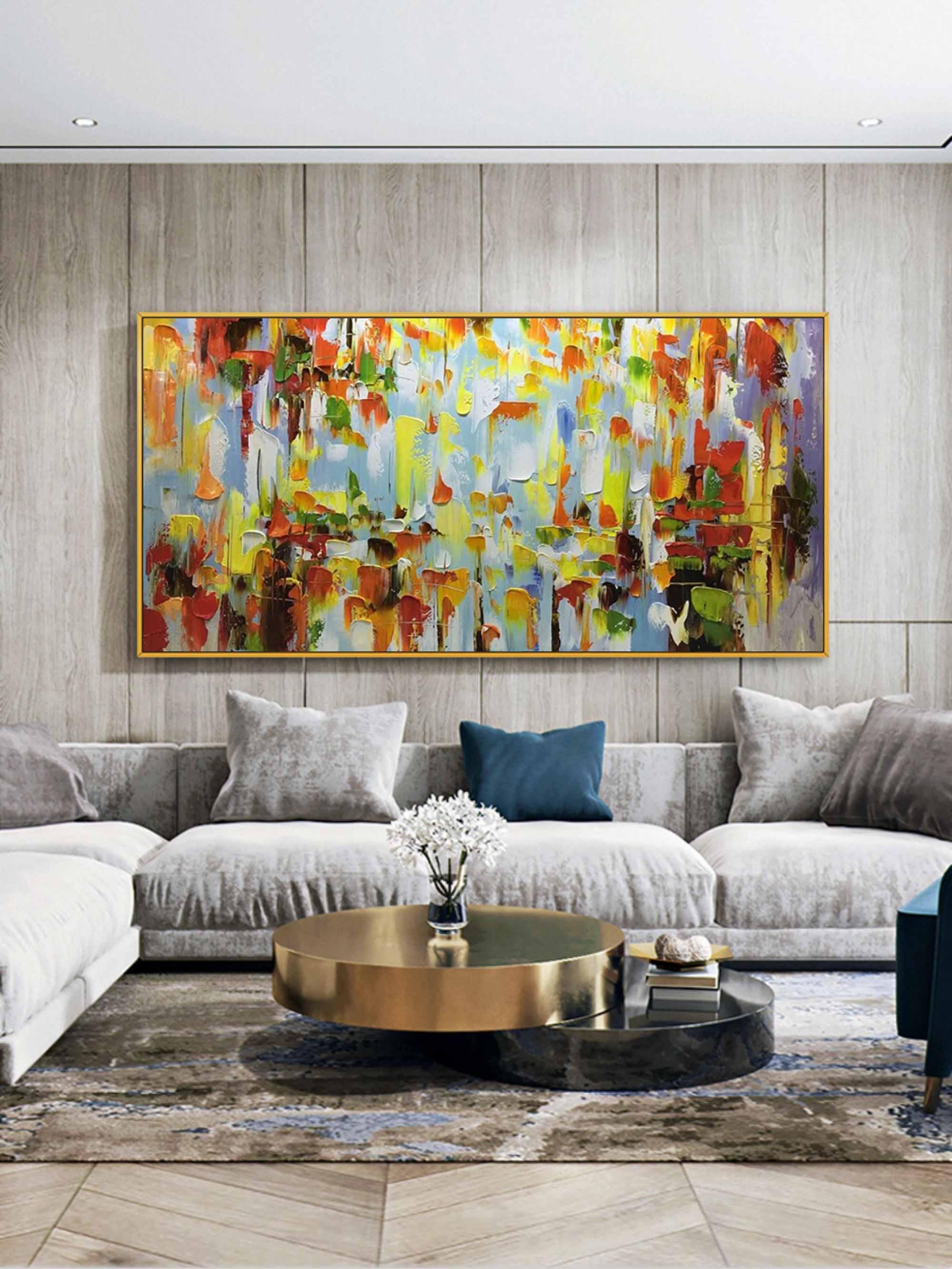 Color Symphony - Hand Drawn Thick Painted Abstract Colored Block Surface Oil Wall Art