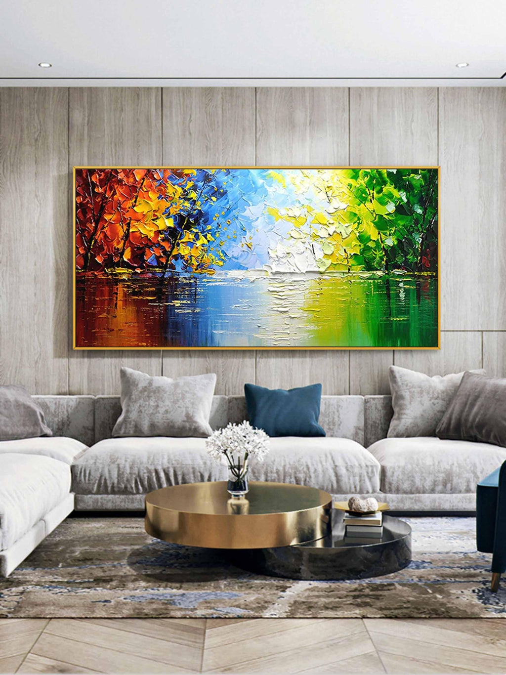 Seasons of Reflection -Horizontal Three-Dimensional Landscape Abstract Oil Painting Wall Art