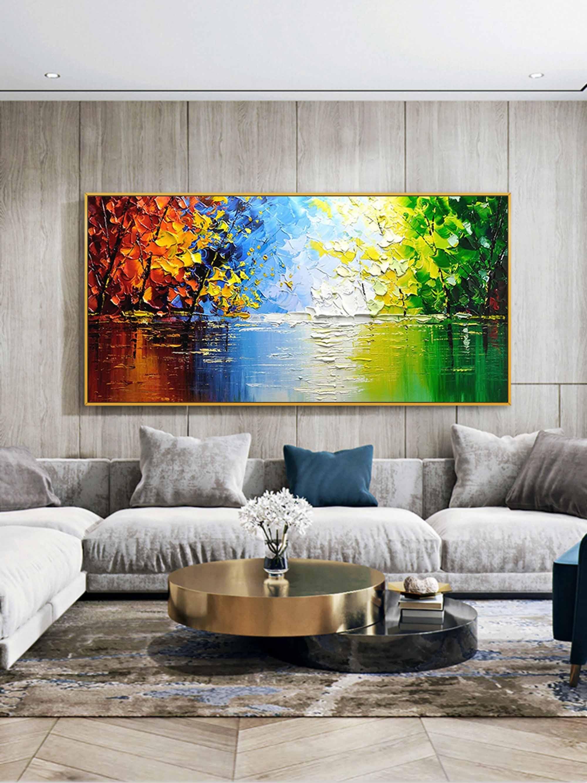 Seasons of Reflection -Horizontal Three-Dimensional Landscape Abstract Oil Painting Wall Art