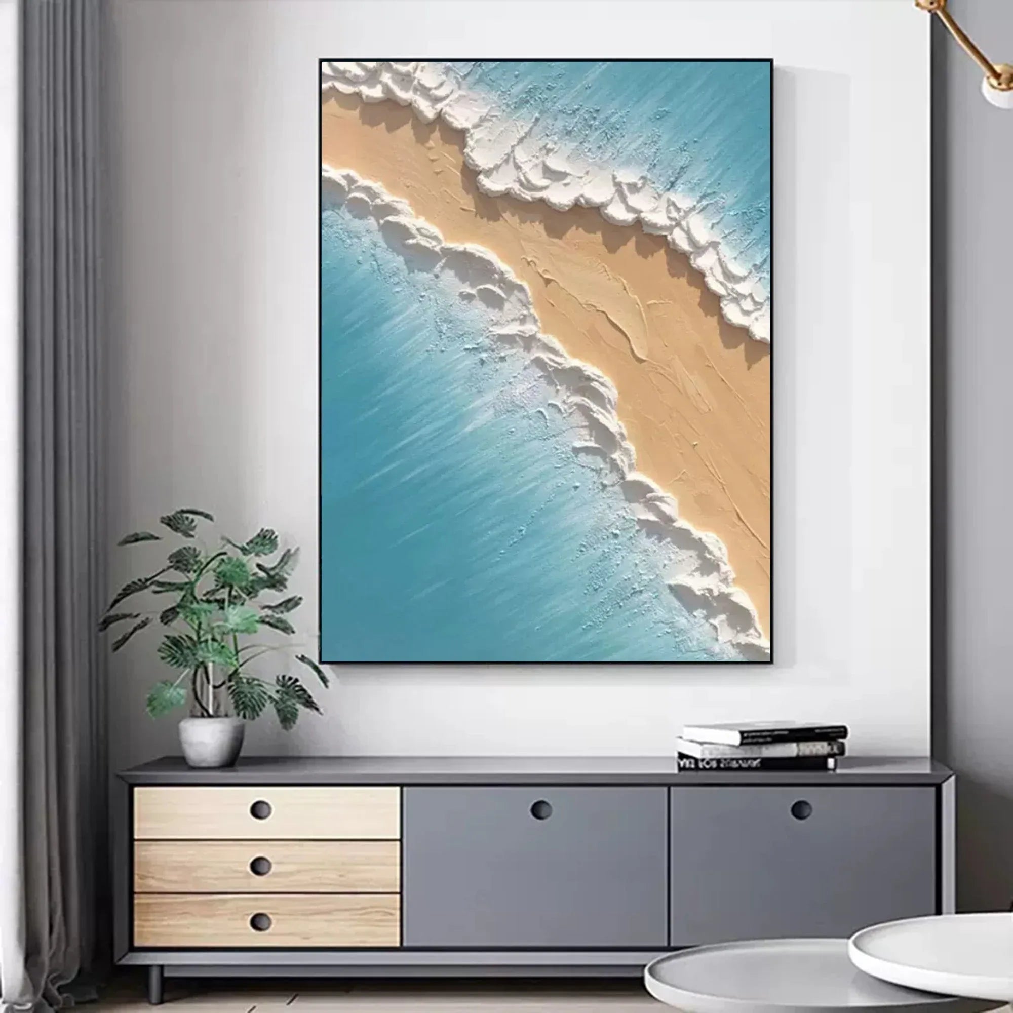Golden Shoreline Serenity-Thick Coated Tidal Beach Texture Wall Art