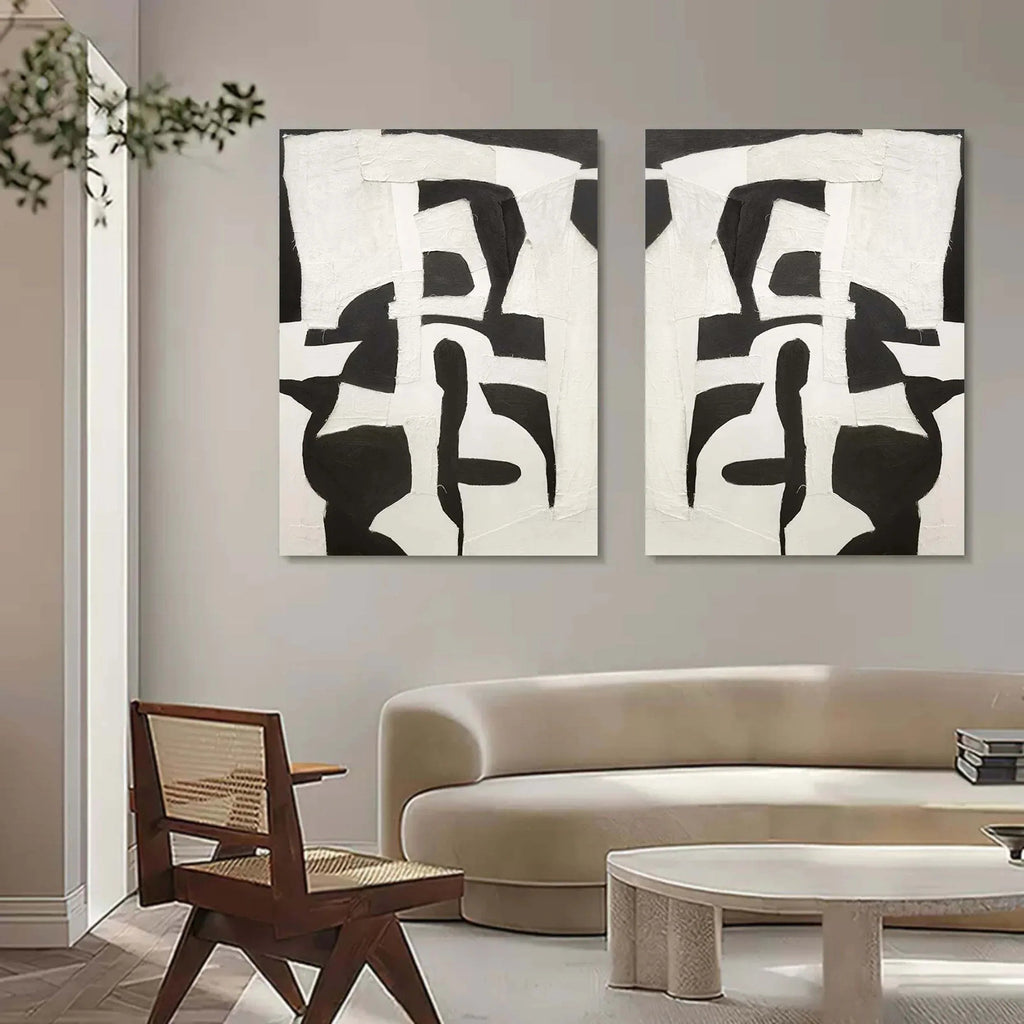 Monochrome Harmony SET OF 2-Modern Minimalist Abstract Geometric Block Wall Art
