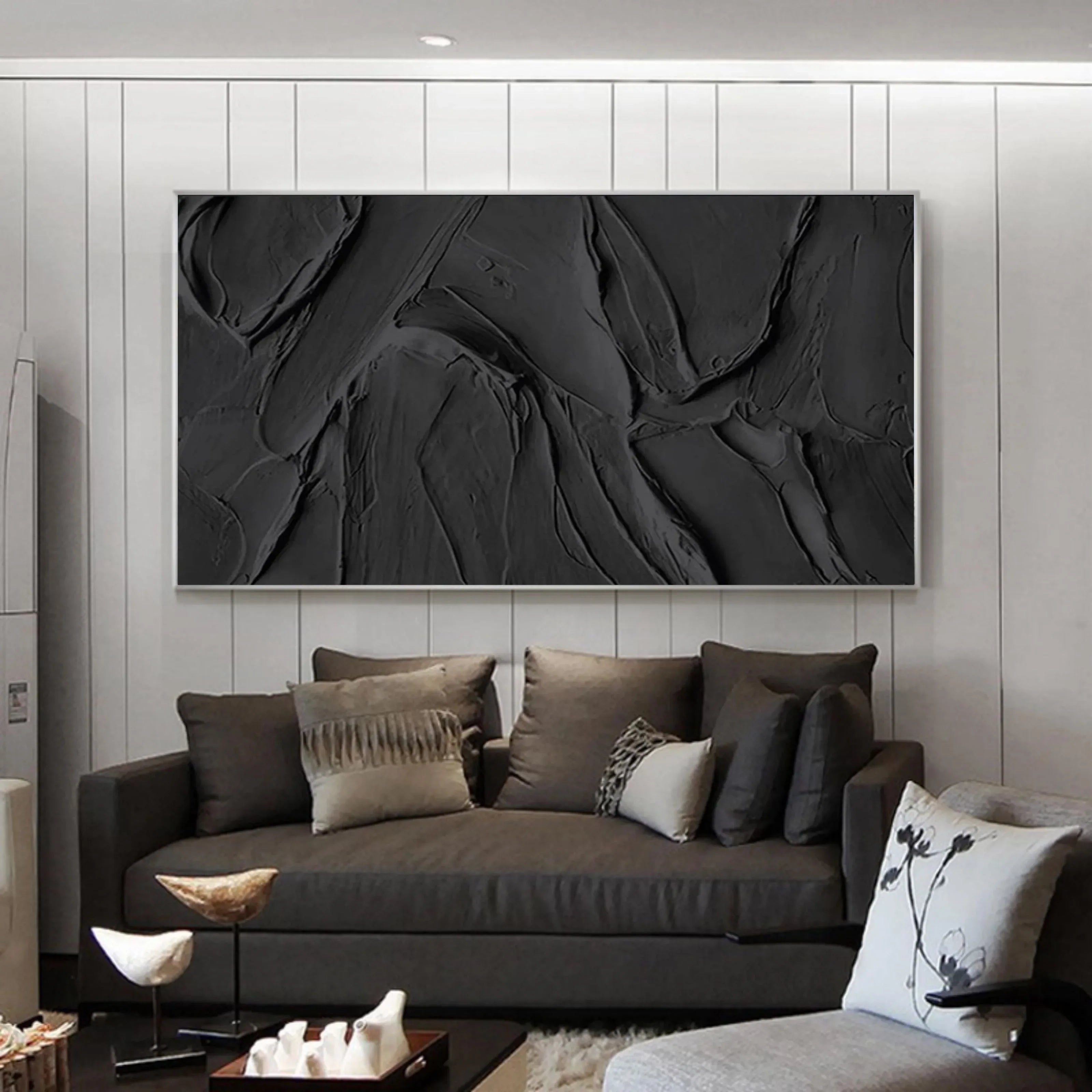 Obsidian Texture -Pure Black Thick Coating Texture Minimalist Abstract Wall Art