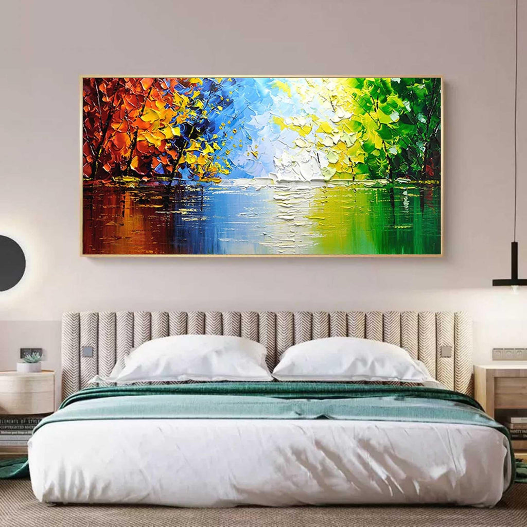 Seasons of Reflection -Horizontal Three-Dimensional Landscape Abstract Oil Painting Wall Art