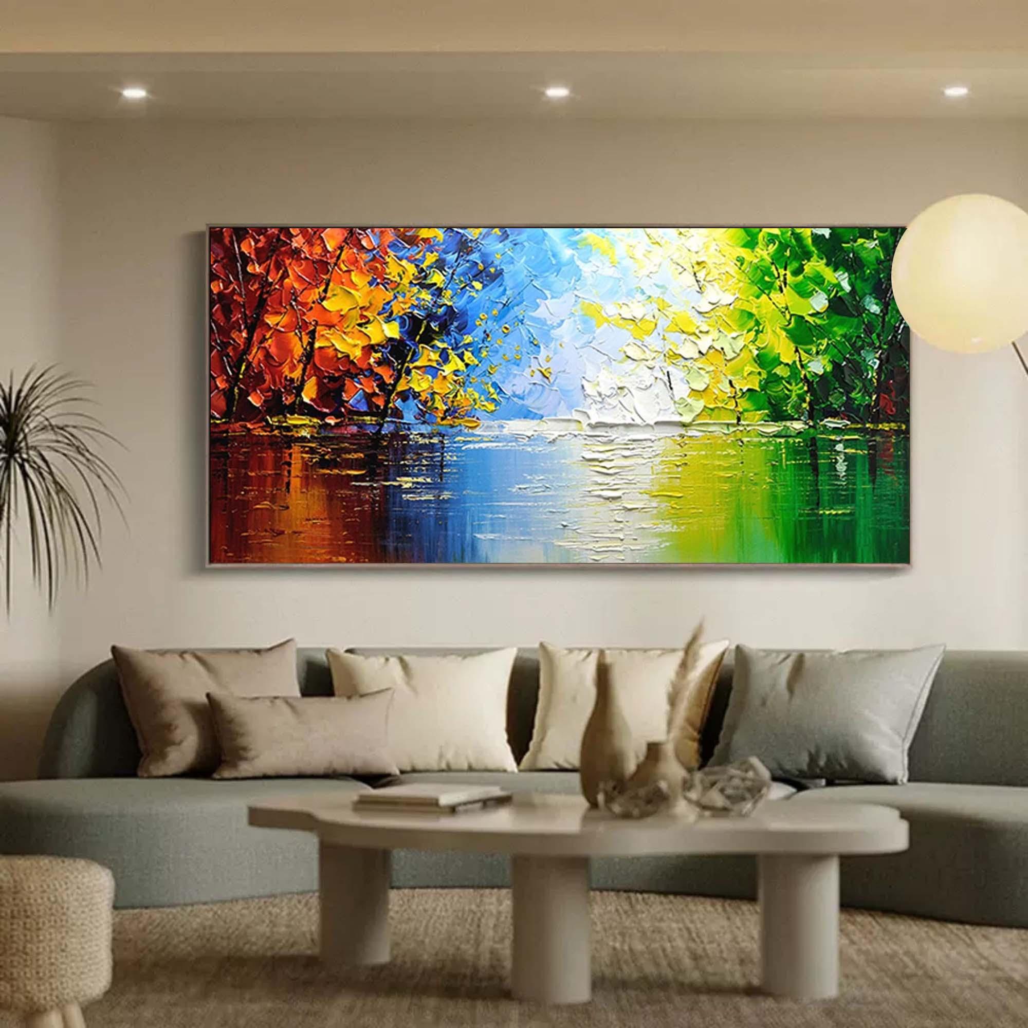 Seasons of Reflection -Horizontal Three-Dimensional Landscape Abstract Oil Painting Wall Art