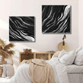 Monochrome Tides Diptych Set Of 2-Minimalist Hand Drawn Flowing Texture Abstract Wall Art