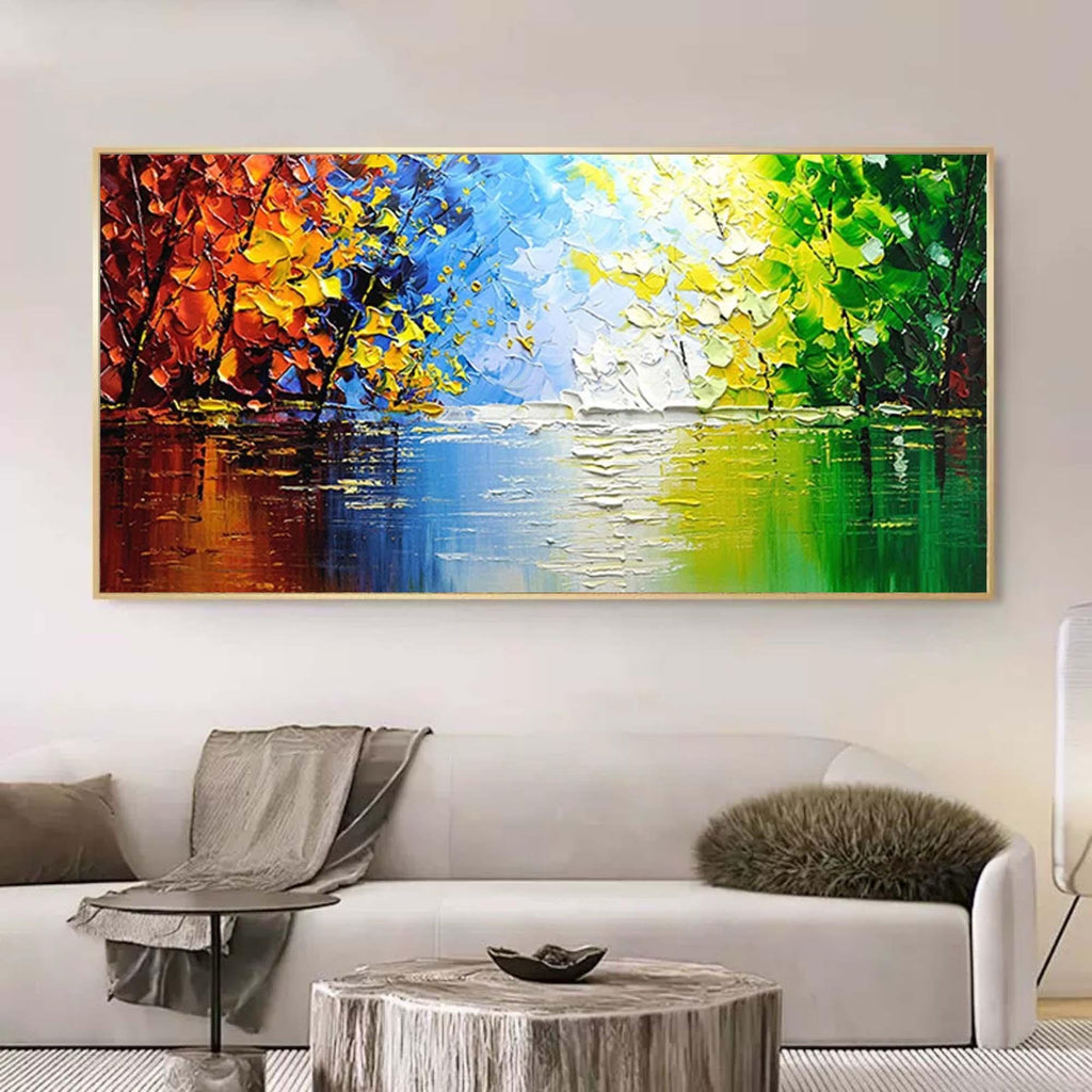 Seasons of Reflection -Horizontal Three-Dimensional Landscape Abstract Oil Painting Wall Art