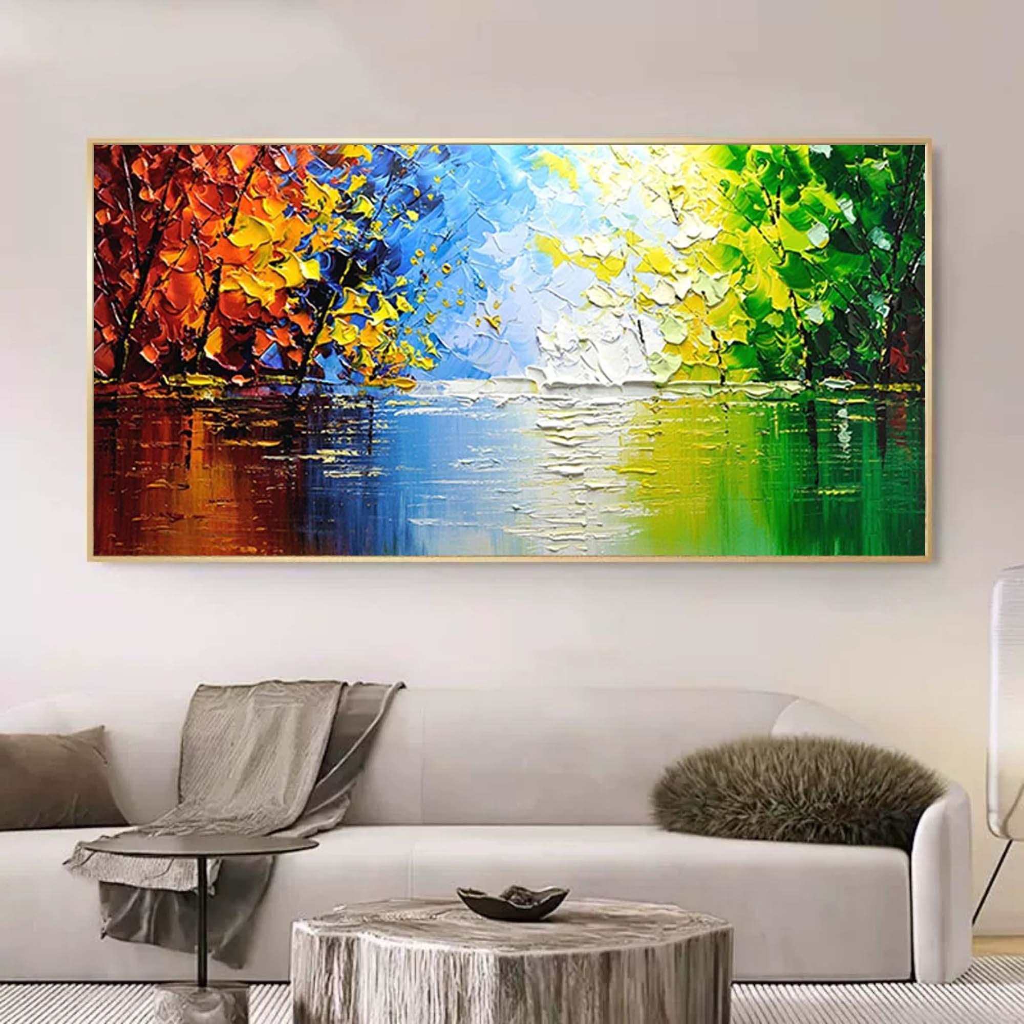 Seasons of Reflection -Horizontal Three-Dimensional Landscape Abstract Oil Painting Wall Art
