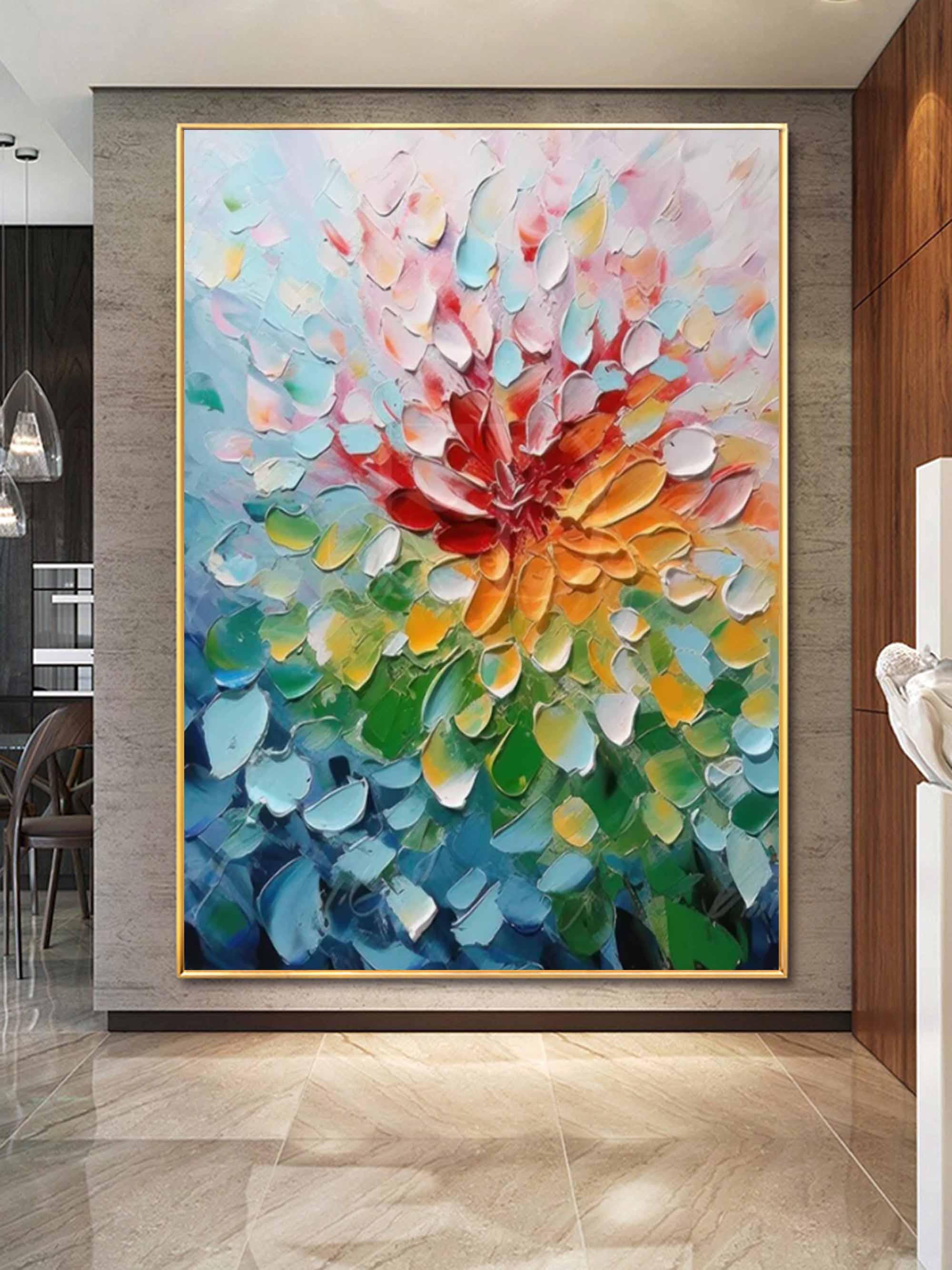 Blooming Radiance-Hand Drawn Color Three-Dimensional Flower Abstract Wall Art#FL10007