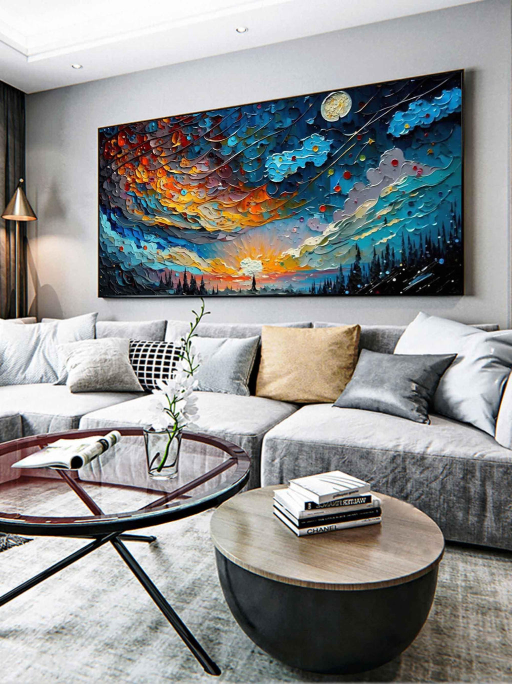 Cosmic Sunrise - Modern Interior Design Abstract Texture Starry Sky Wall Art