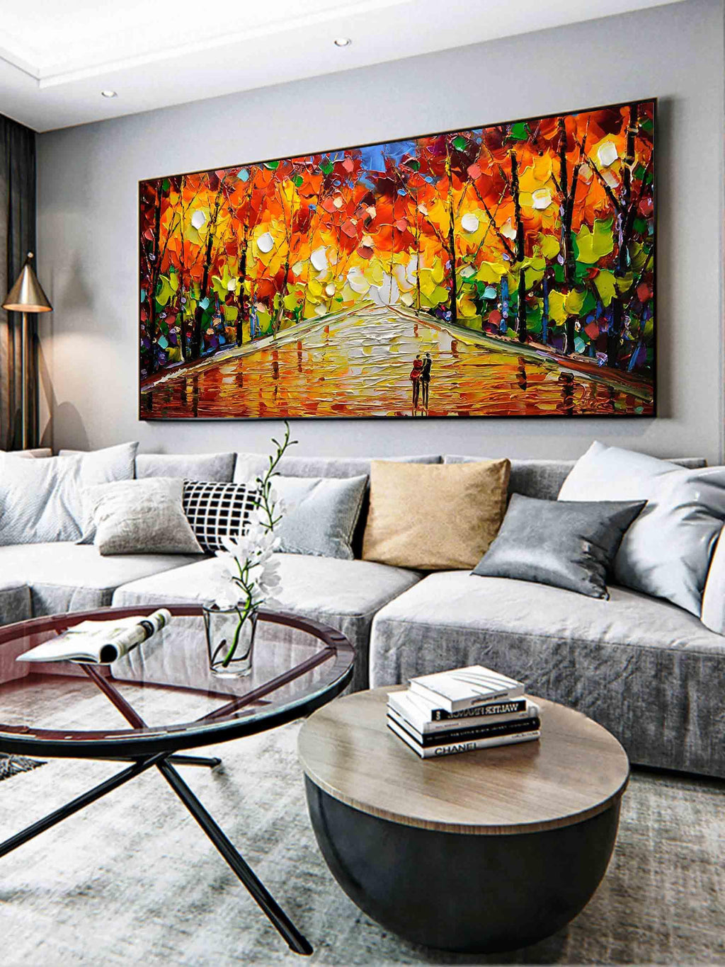 Romantic Stroll - Vibrant Abstract Oil Painting of a Colorful Park Path