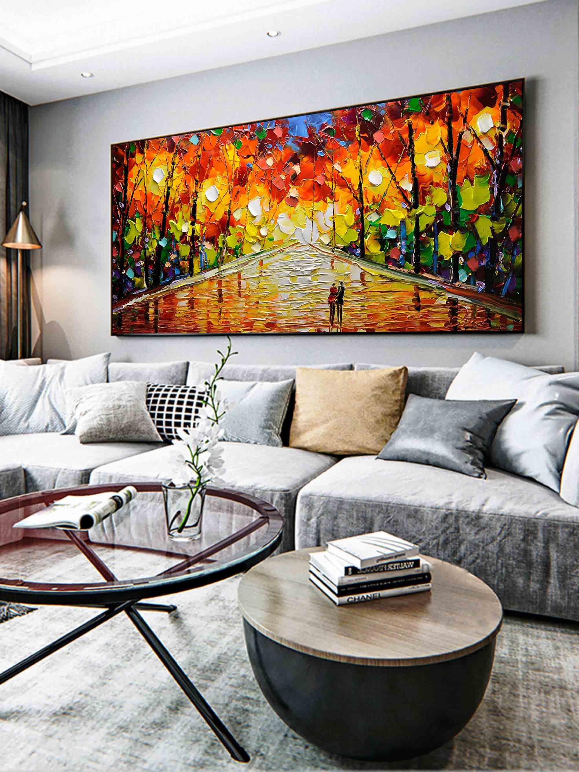 Romantic Stroll - Vibrant Abstract Oil Painting of a Colorful Park Path