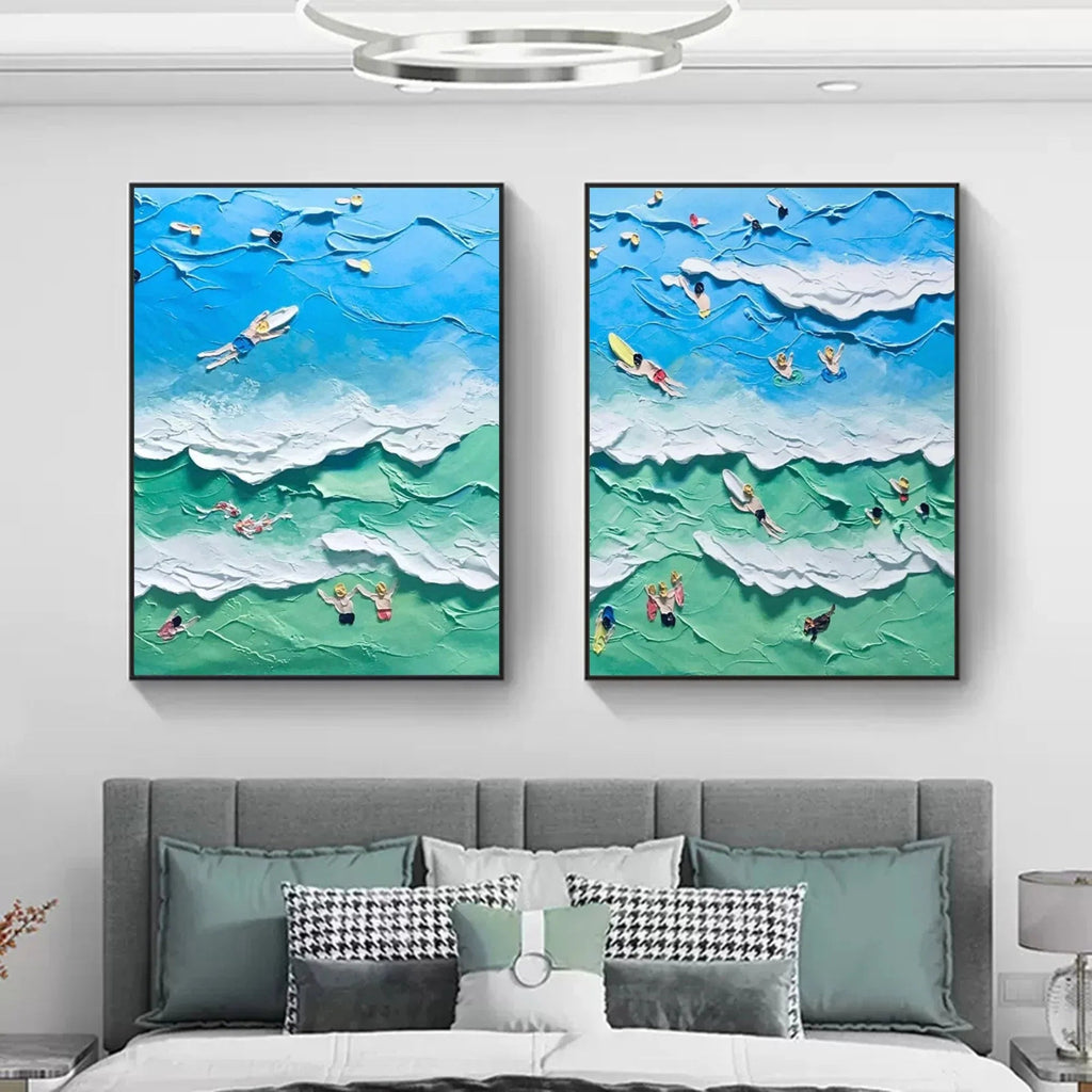Ocean Vibes Surf Diptych Set Of 2-Modern Three-Dimensional Ocean Surfing Texture Wall Art