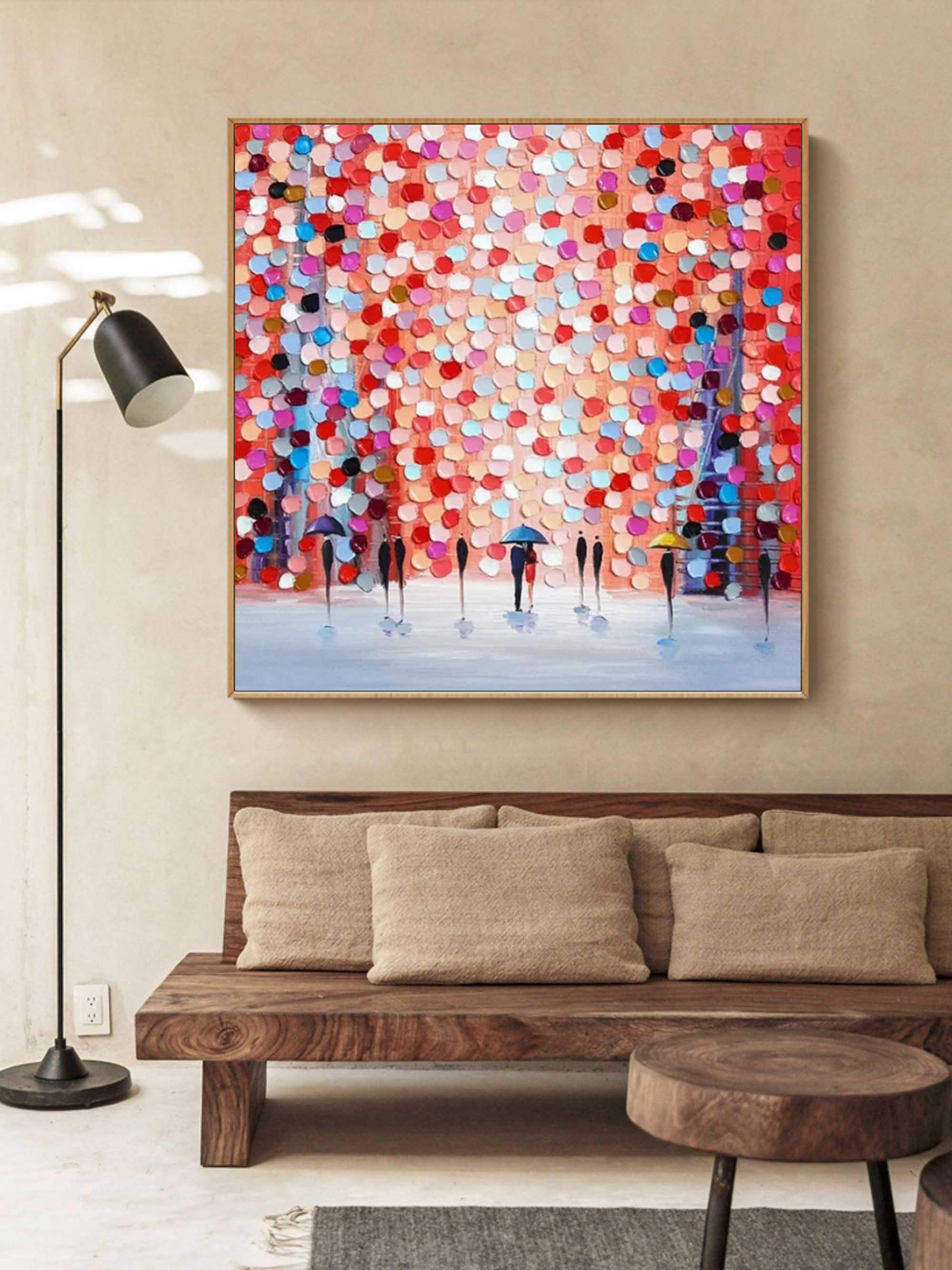 Rain of Colors - Hand drawn Thick painted Rainy Color Abstract Wall Art