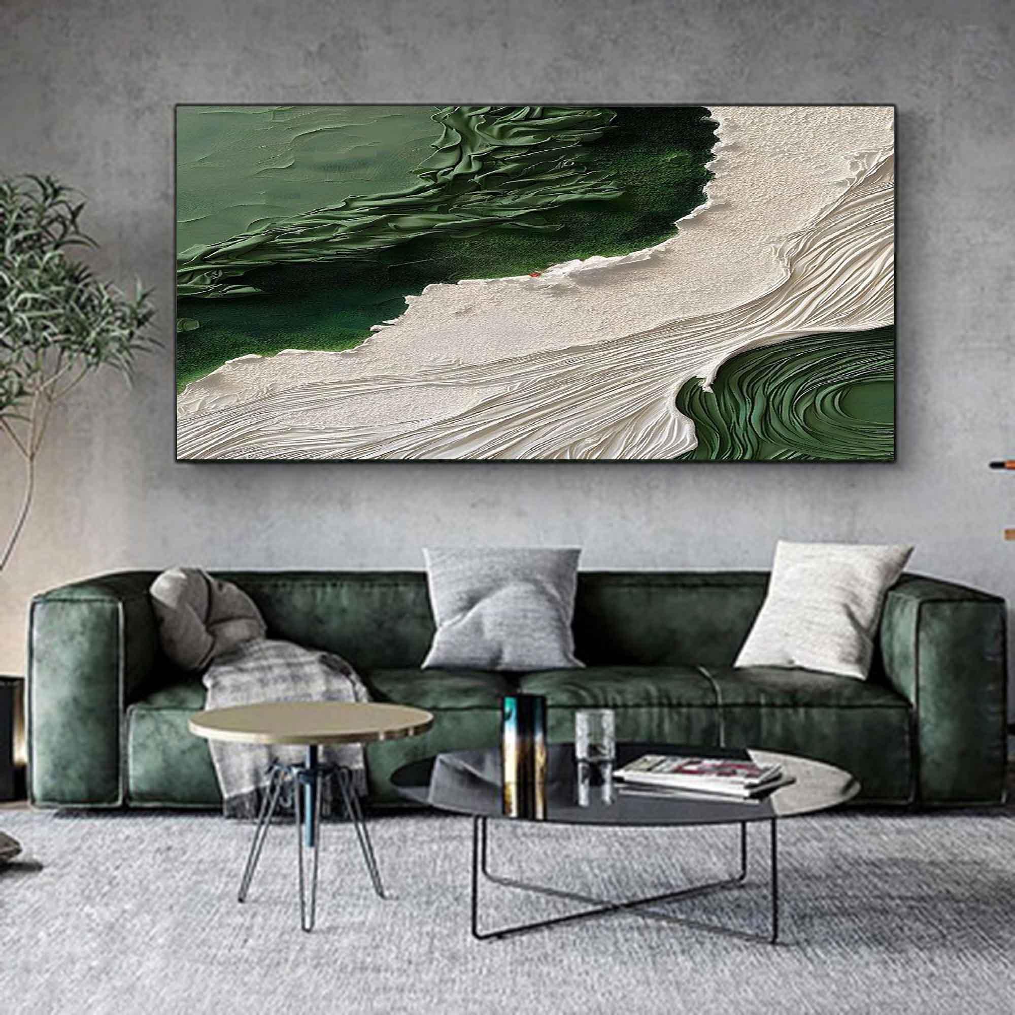 Emerald Shoreline Canvas Art-Hand Drawn Natural Texture Minimalist Abstract Wall Art