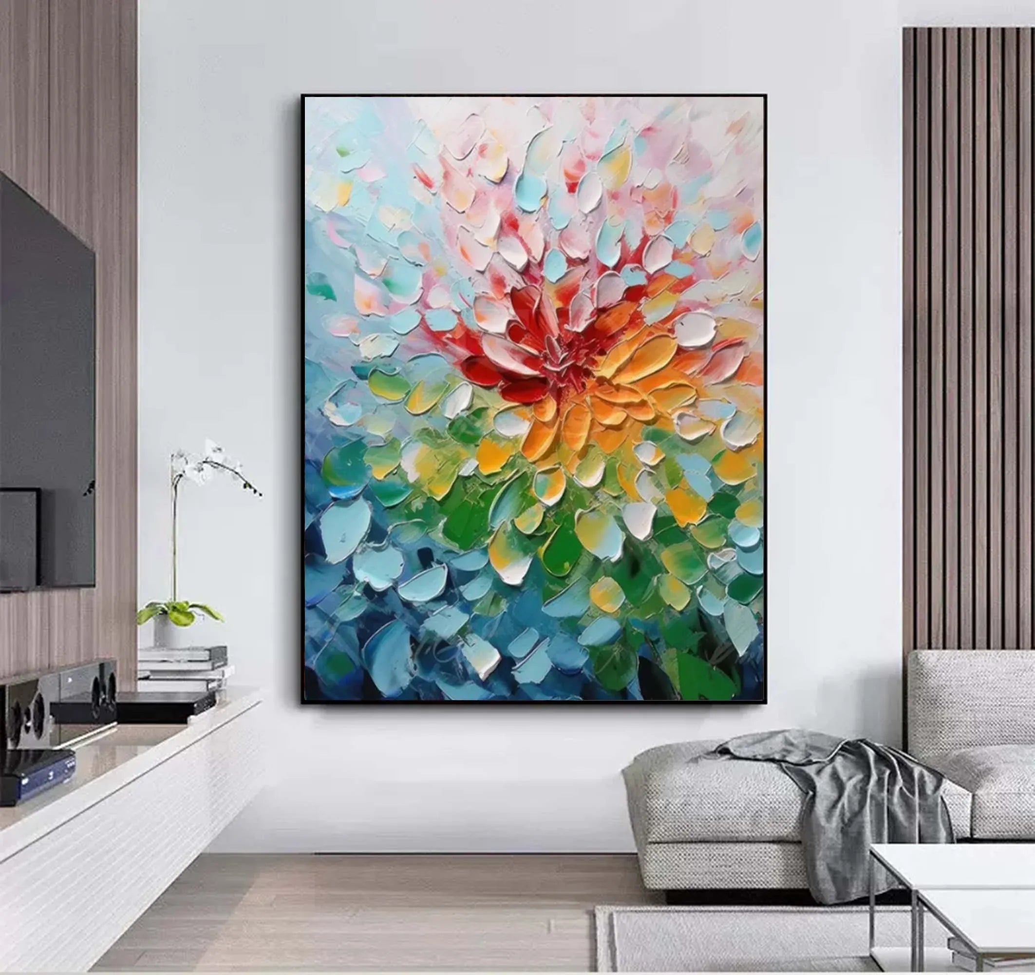 Blooming Radiance-Hand Drawn Color Three-Dimensional Flower Abstract Wall Art#FL10007