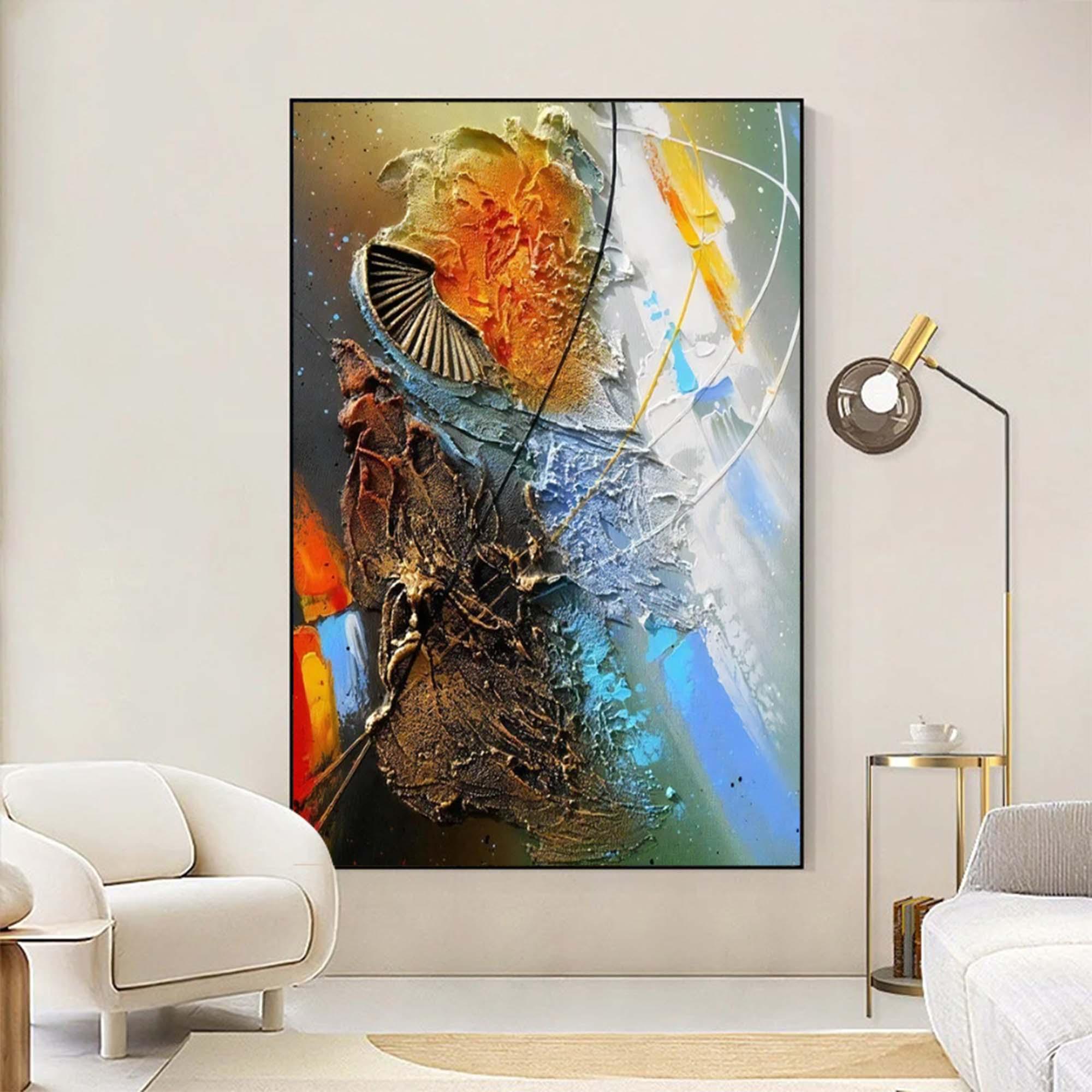 Cosmic Fusion-Multi Color Abstract Thick Painted Oil Painting Wall Art