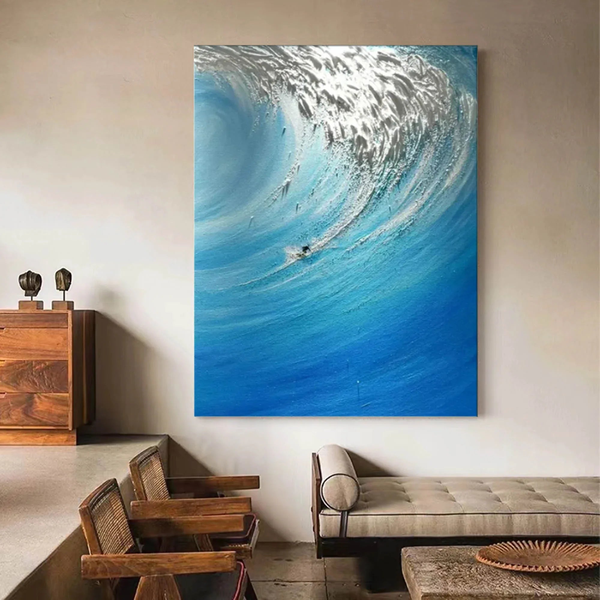 Ocean's Fury - Hand drawn 3D Wave Surfing Texture Wall Art
