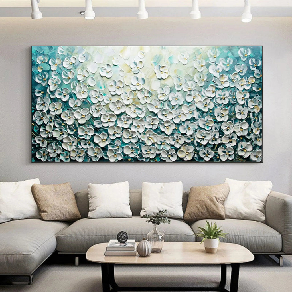 Floral Symphony-3D Blue and White Flower Sea Textured Abstract Wall Art#FL10062