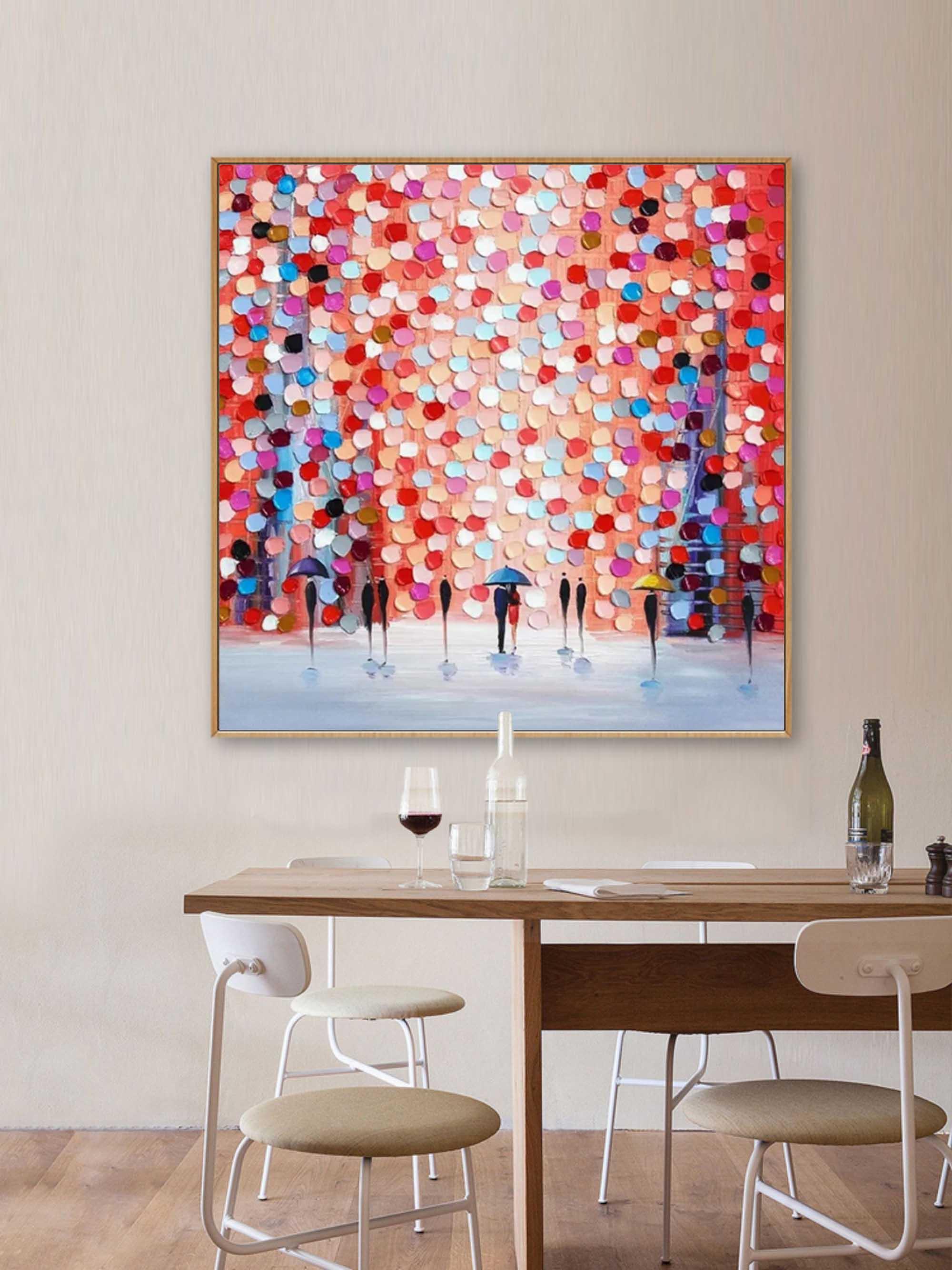Rain of Colors - Hand drawn Thick painted Rainy Color Abstract Wall Art