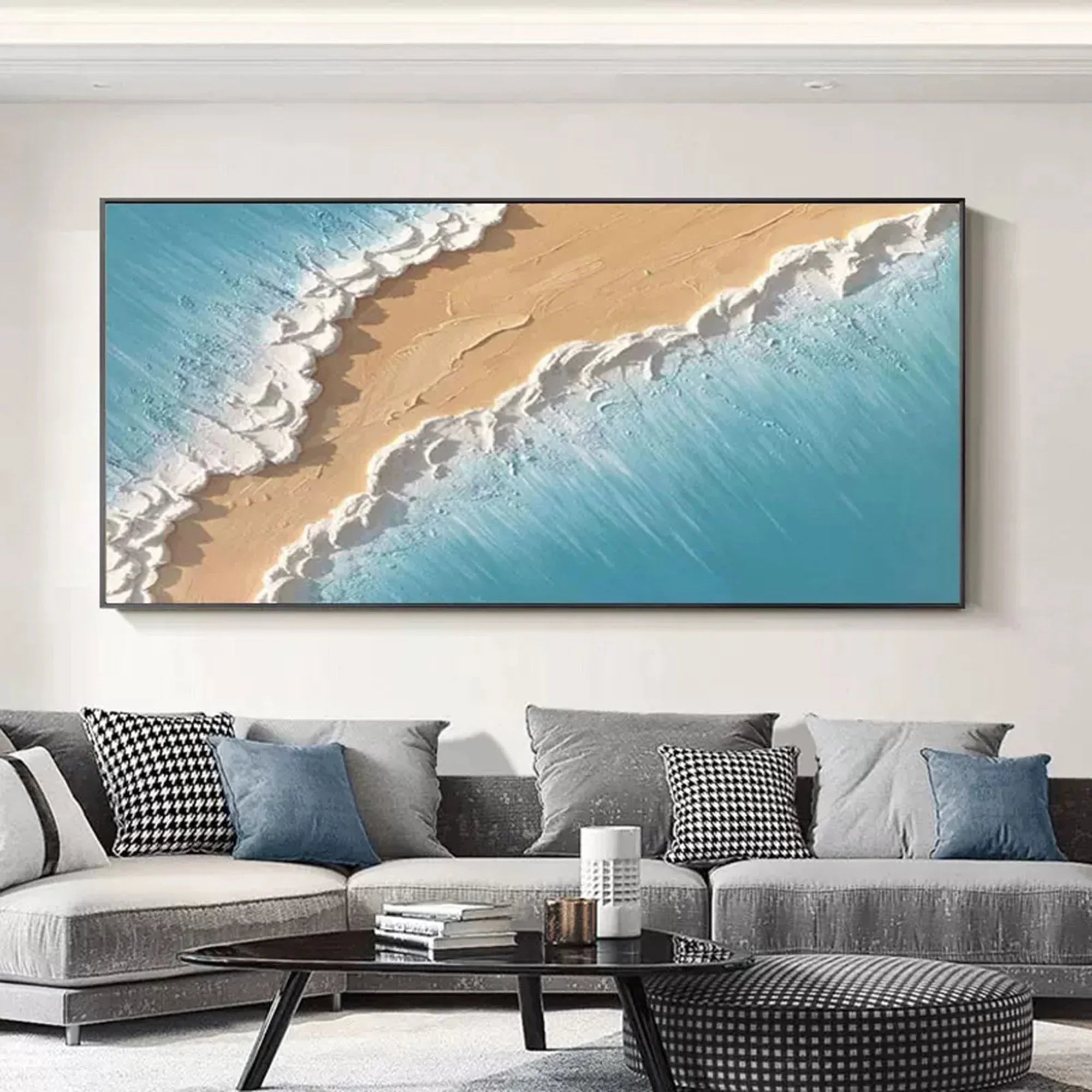 Coastal Harmony Canvas-Modern Minimalist Tidal Beach Abstract Texture Wall Art