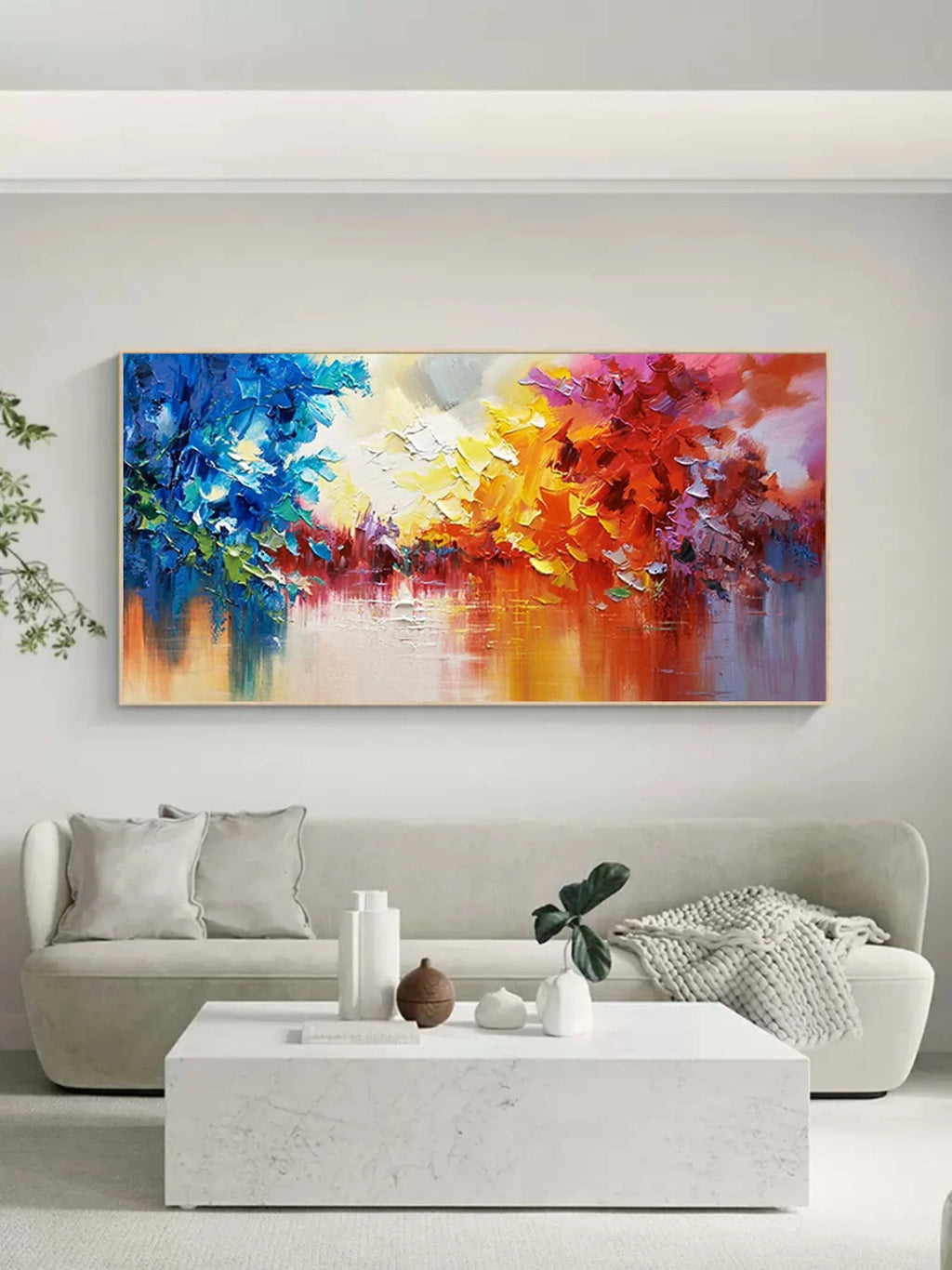 Colorful Reflections - Abstract Landscape Oil Painting Wall Art with Color Texture