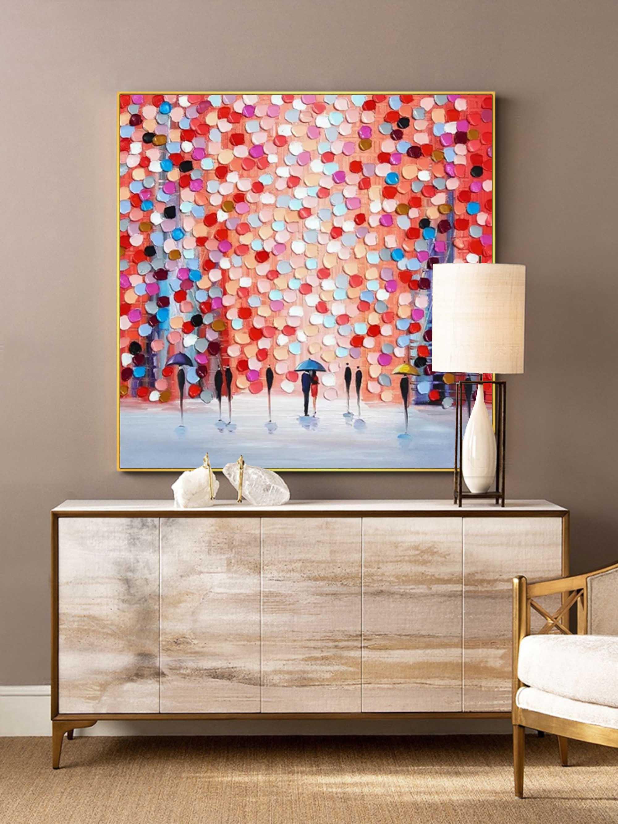 Rain of Colors - Hand drawn Thick painted Rainy Color Abstract Wall Art