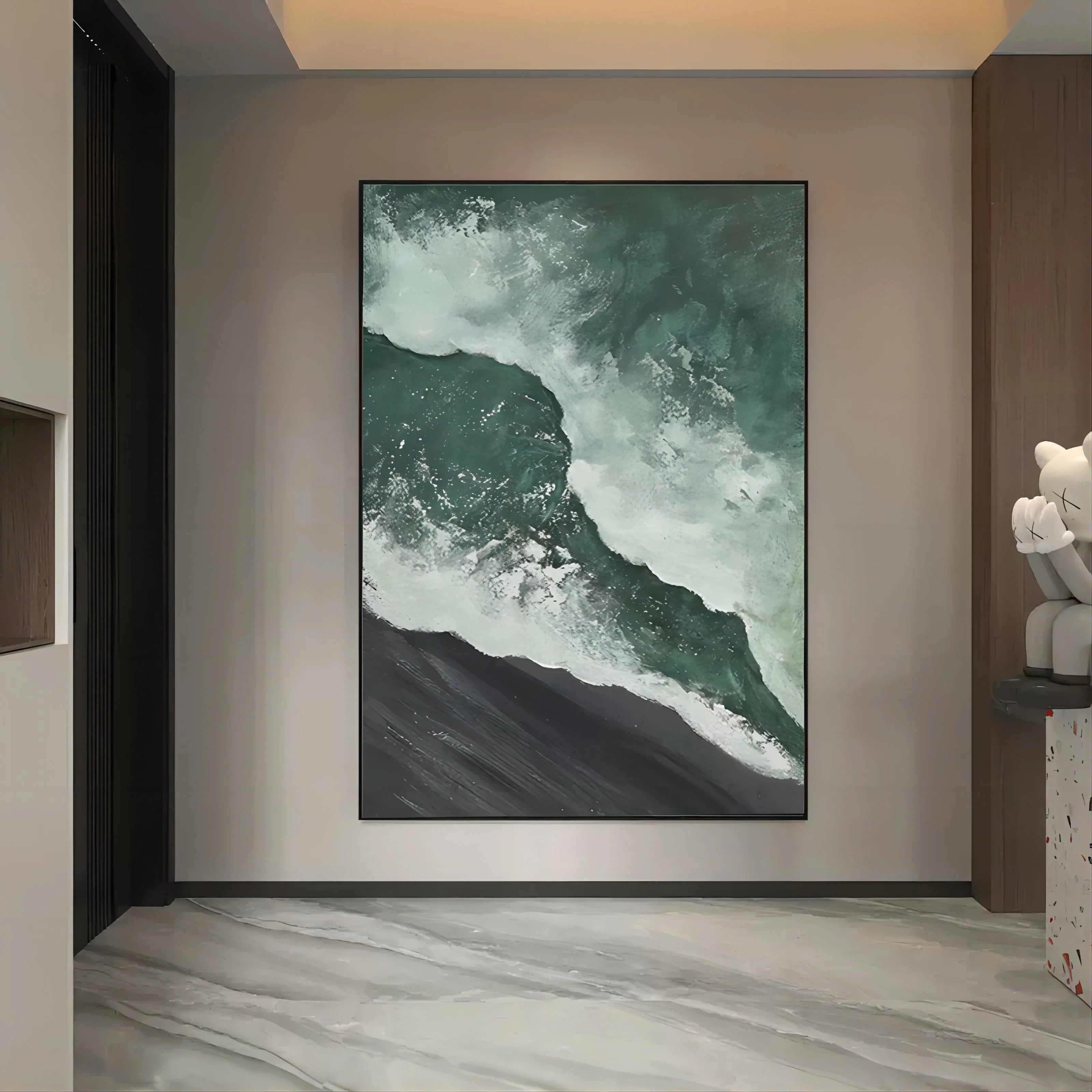 Emerald Tide-Hand Drawn Dark Green 3D Texture Wave Abstract Wall Art